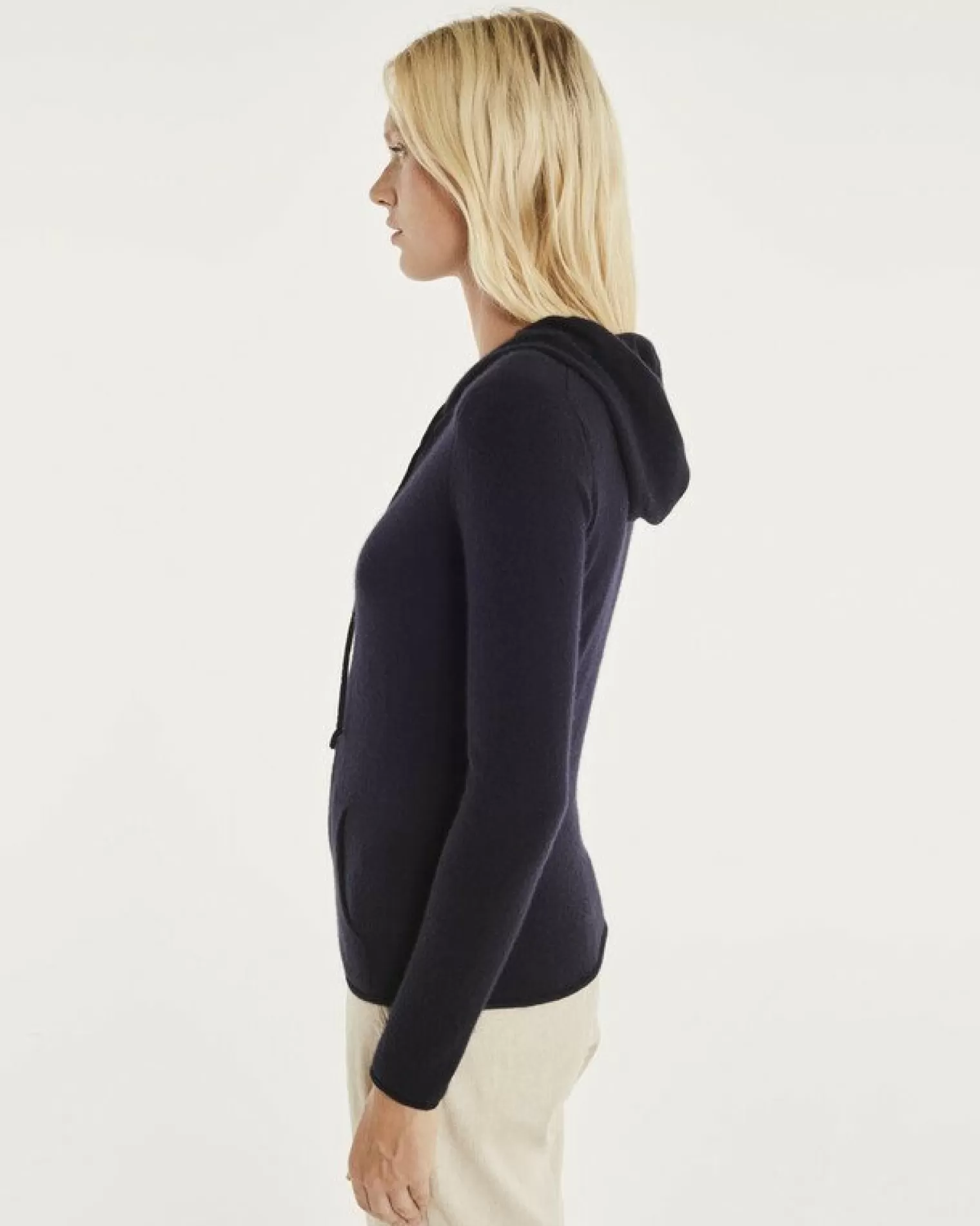 Kujten Hoodies>Cashmere Zipped Hooded Jacket Bleu Marine Fonce