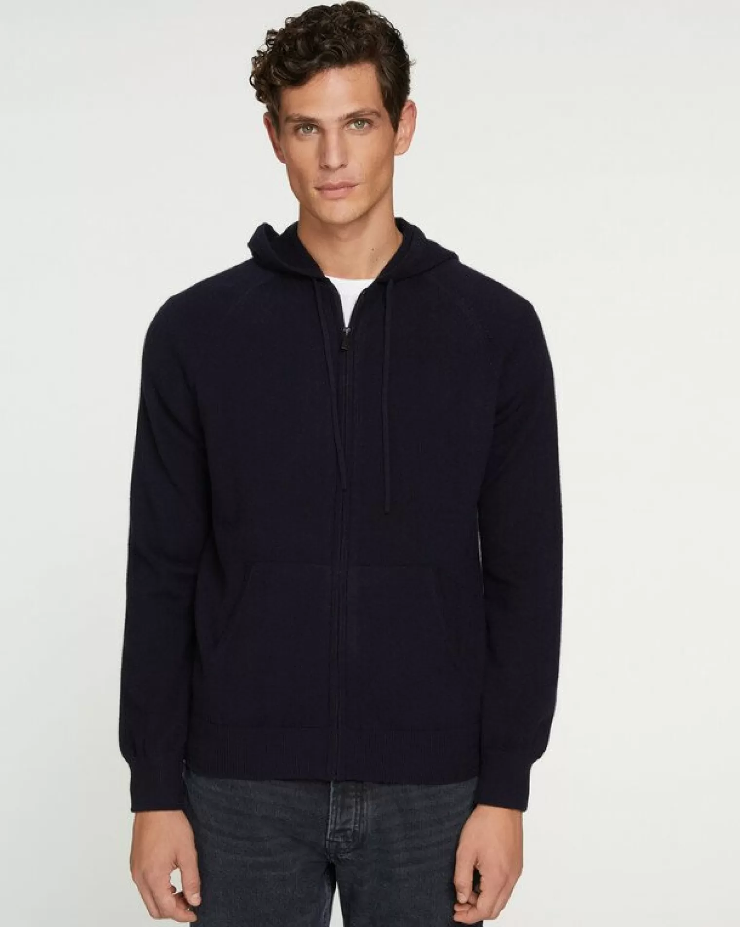 Kujten Hoodies>Cashmere Zipped Hooded Jacket, 2-Threads Bleu Marine Fonce