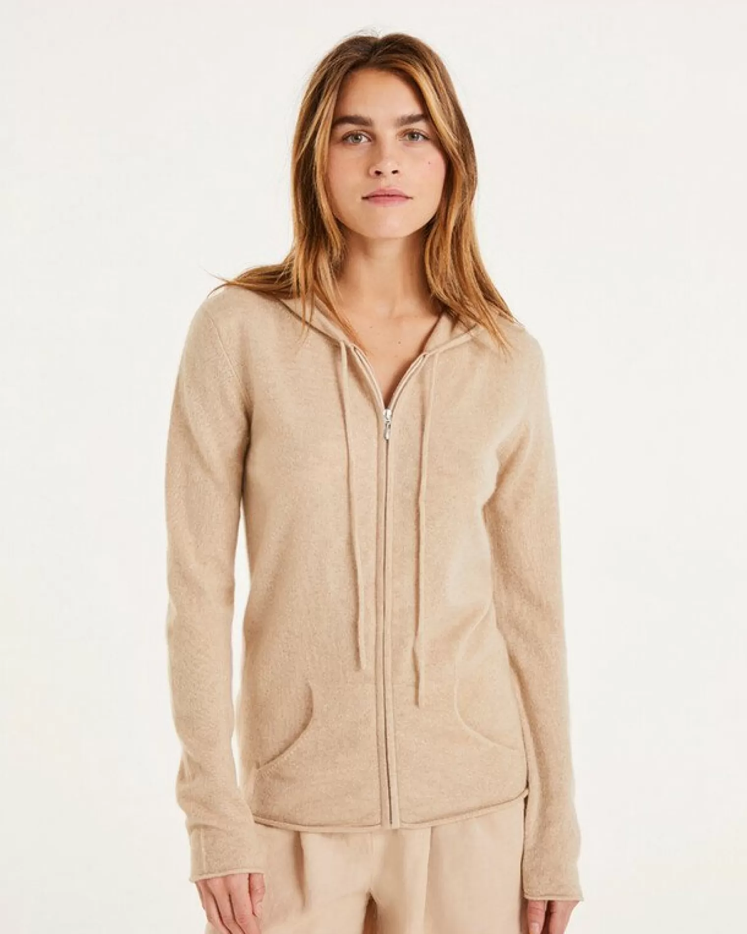 Kujten Jackets & Vests>Cashmere Zipped Hooded Jacket, 2-Threads Organique