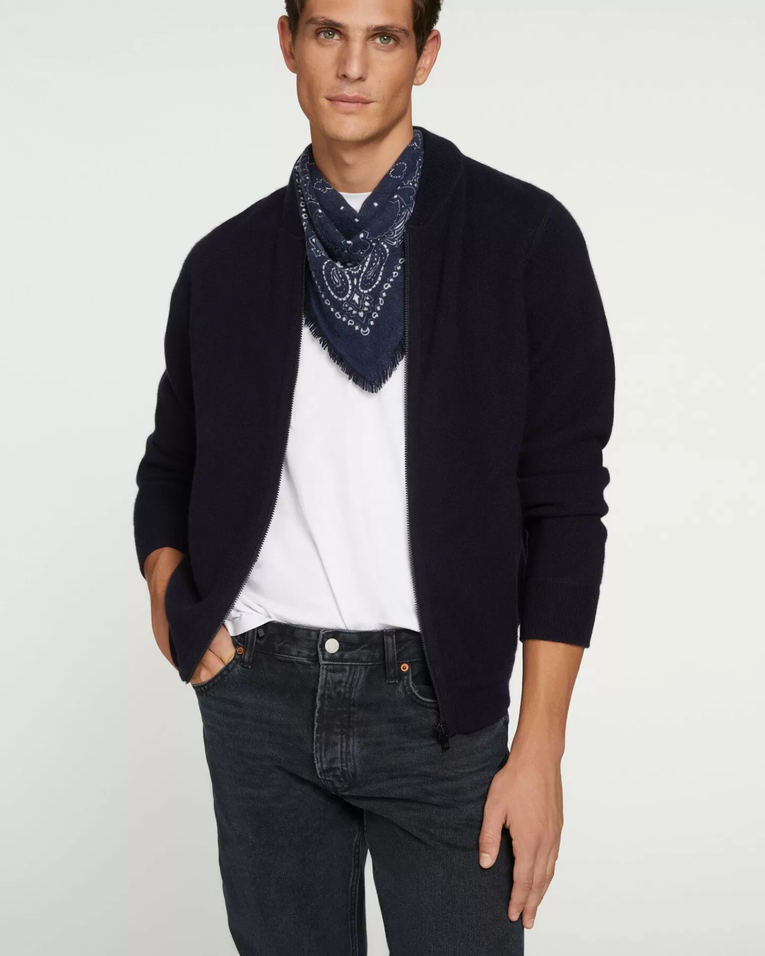 Kujten Coats>Cashmere Zipped Jacket, 2-Threads Bleu Marine Fonce