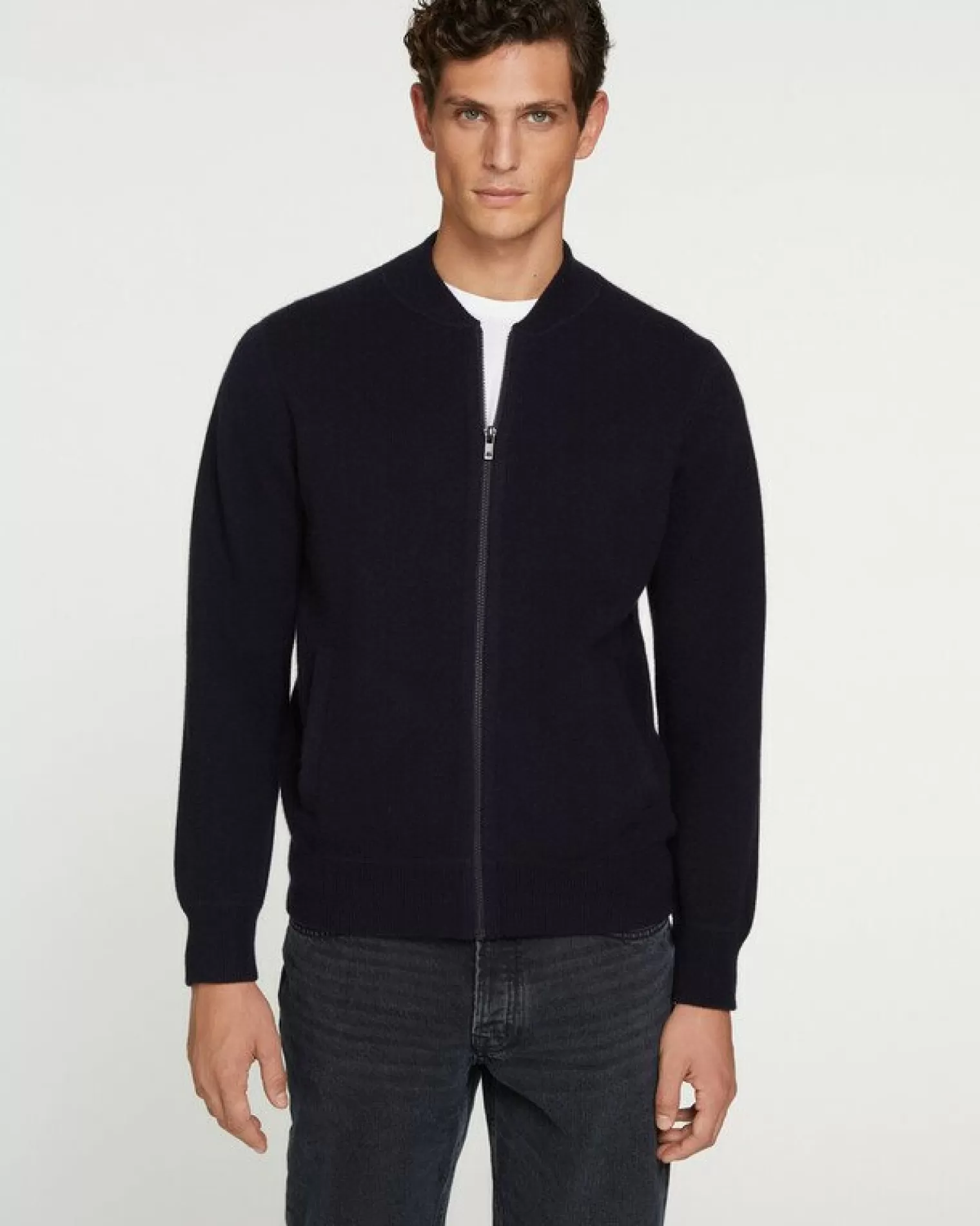 Kujten Coats>Cashmere Zipped Jacket, 2-Threads Bleu Marine Fonce