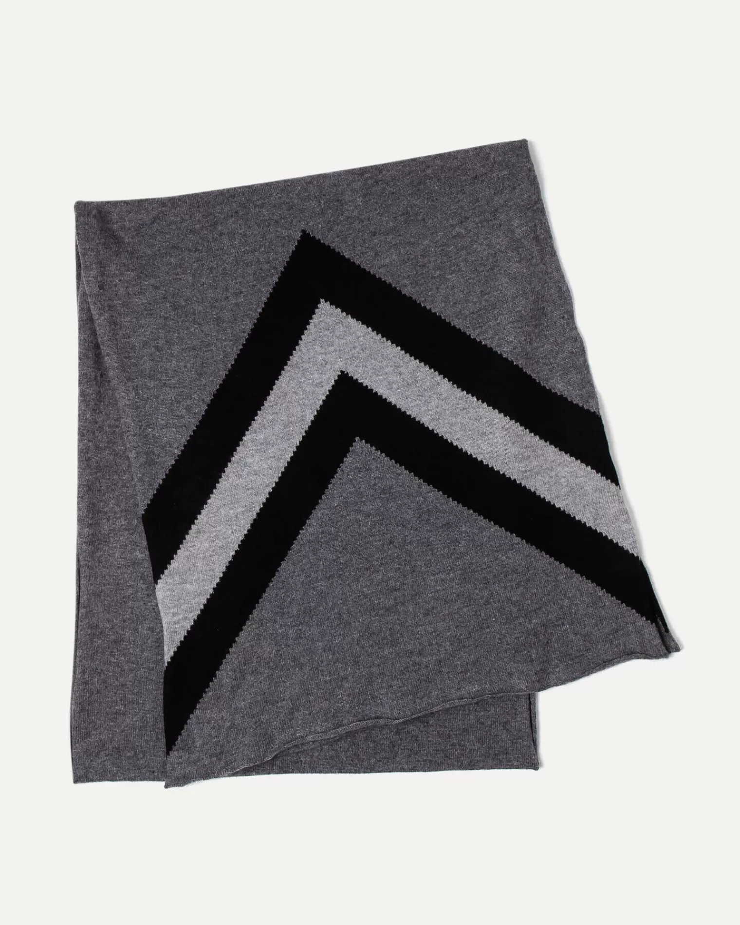 Kujten Scarves & Snoods>Chevron Pattern Cashmere Scarf Gris Flanelle