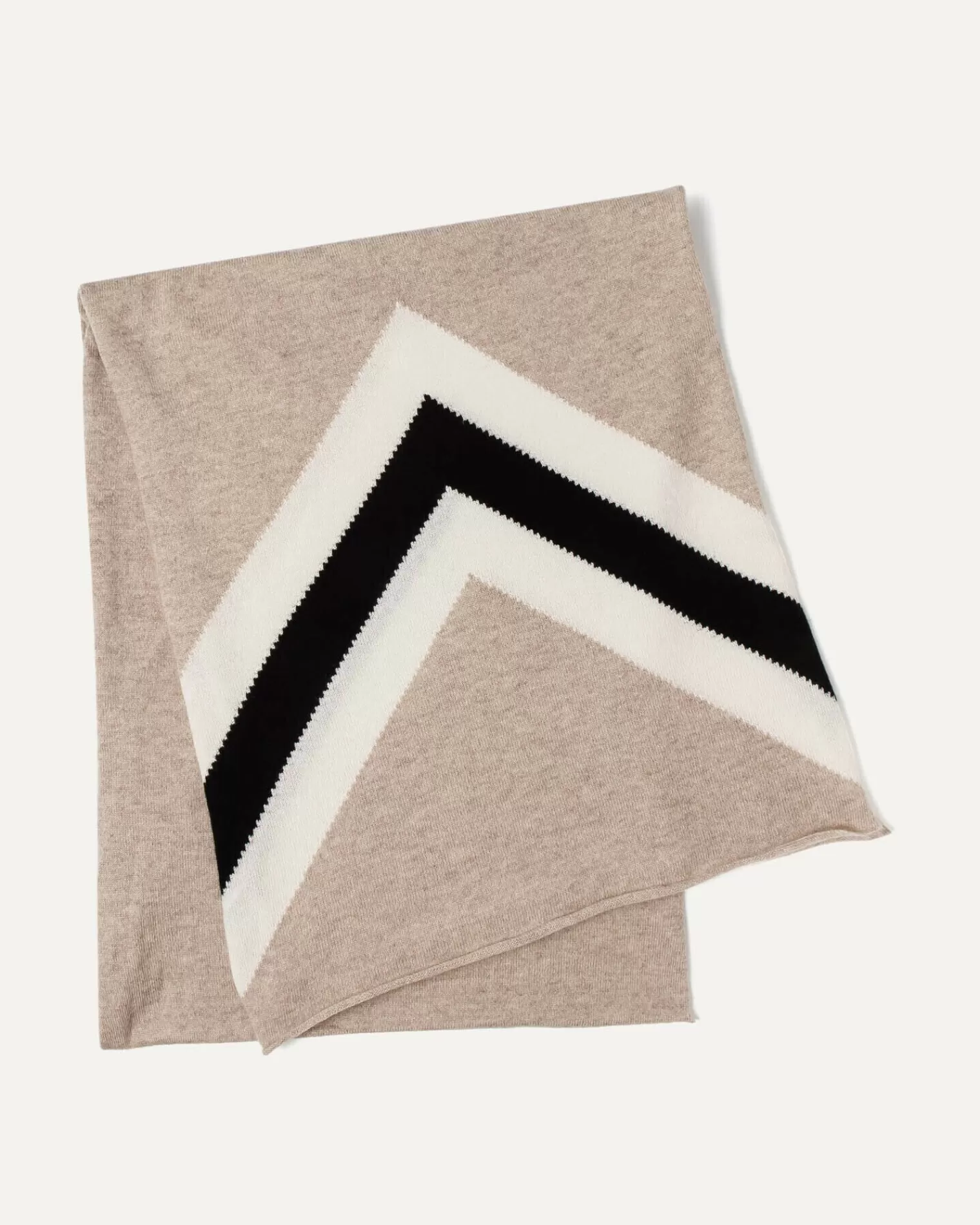 Kujten Scarves & Snoods>Chevron Pattern Cashmere Scarf Beige Chine