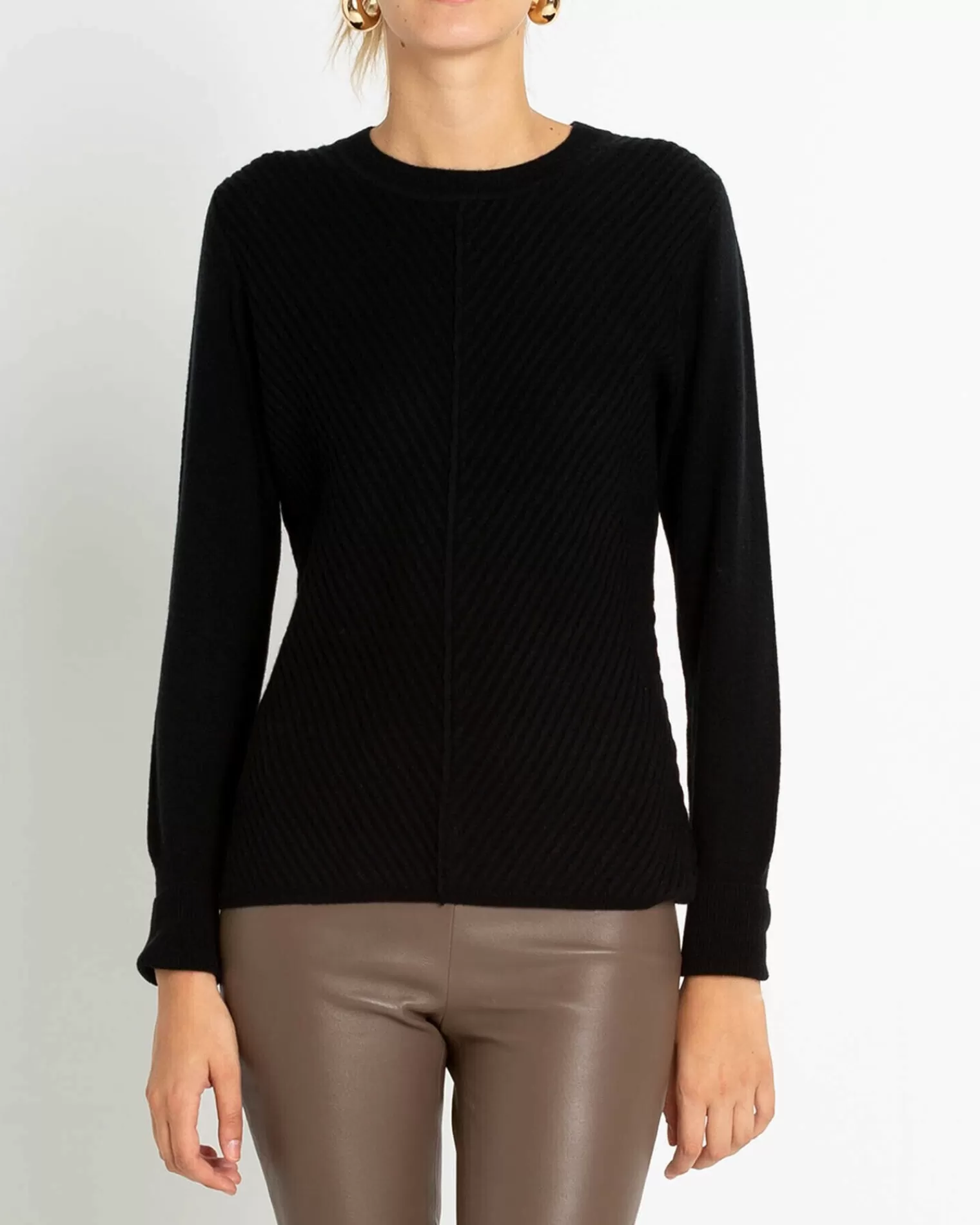 Kujten Sweaters & Sweatshirts>Chevron Round Neck Cashmere Sweater Noir