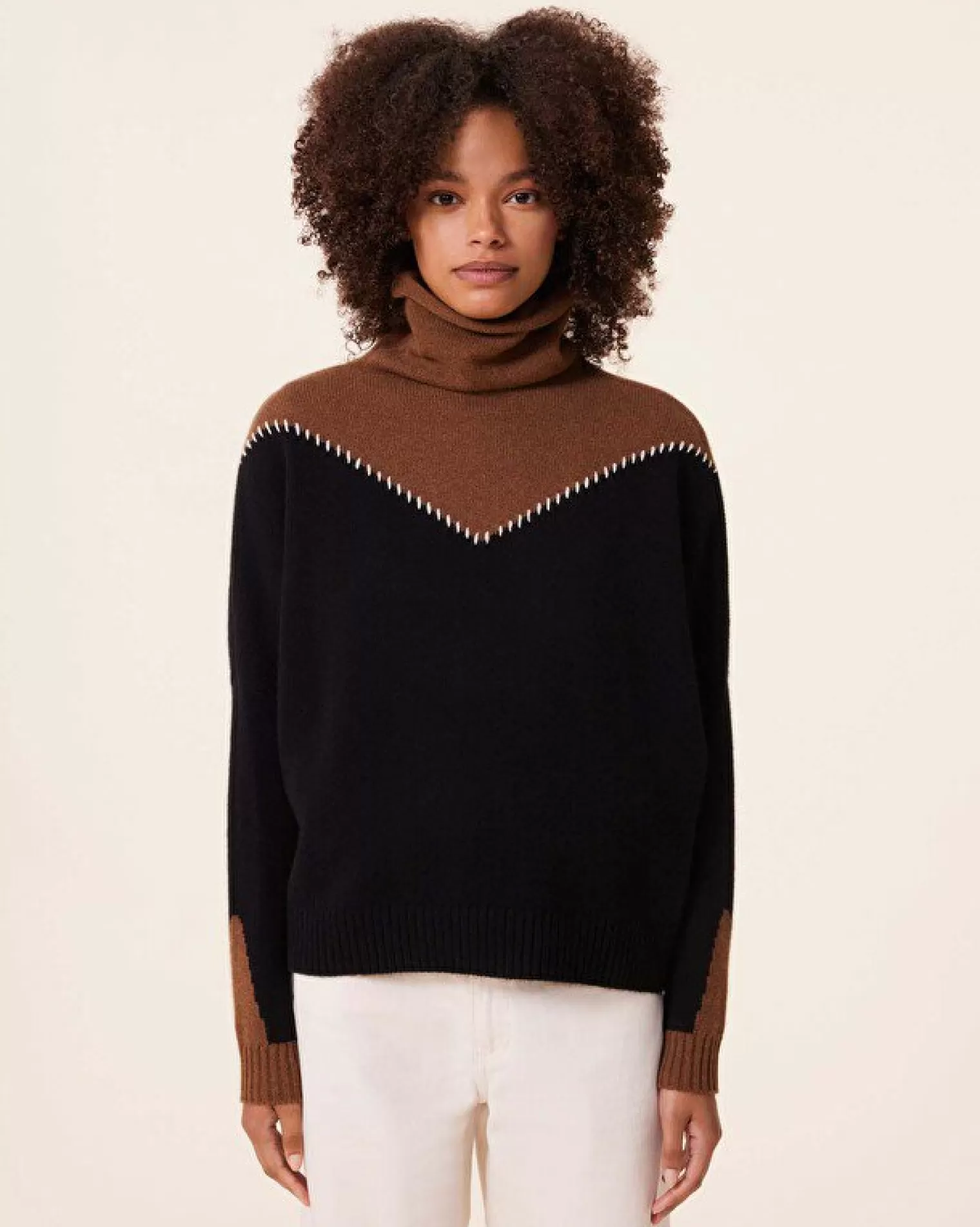 Kujten Sweaters & Sweatshirts>Chimney Neck Cashmere Sweater, 4-Threads Marron Epice