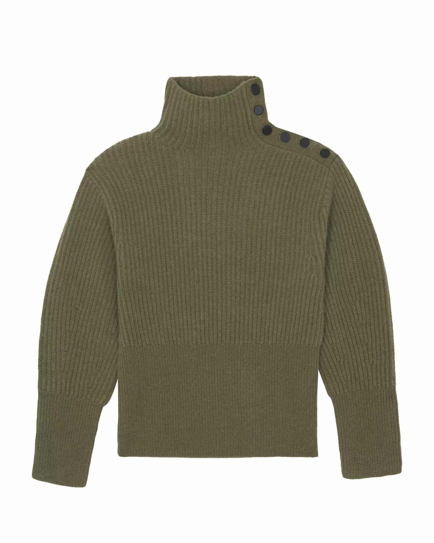 Kujten Sweaters & Sweatshirts>Chimney Neck Cashmere Sweater, 6-Threads Kaki Scout