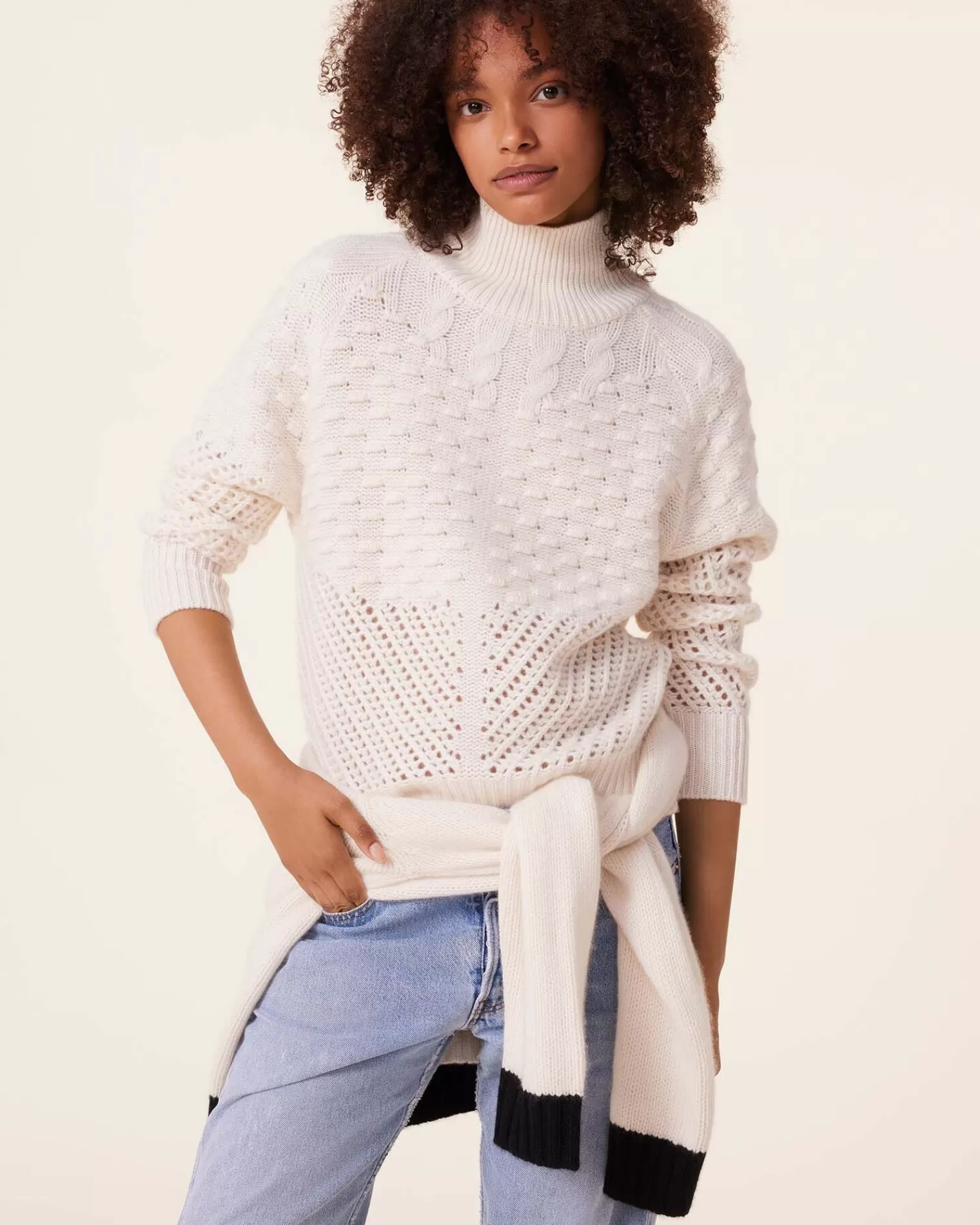 Kujten Sweaters & Sweatshirts>Chimney Neck Cashmere Sweater, 6-Threads Blanc