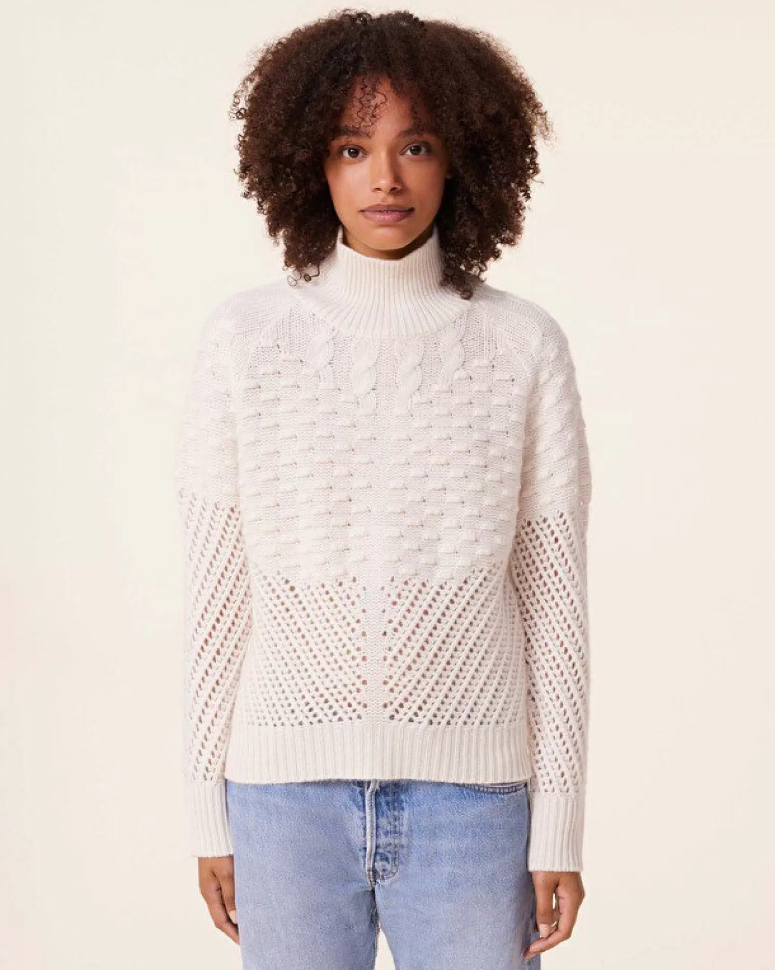 Kujten Sweaters & Sweatshirts>Chimney Neck Cashmere Sweater, 6-Threads Blanc