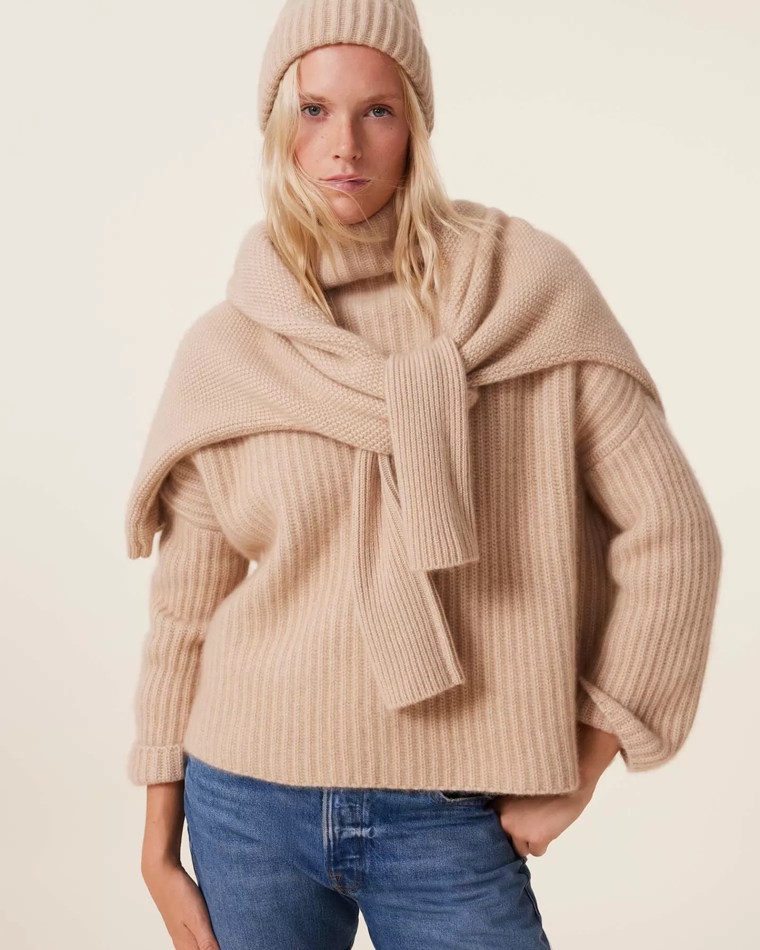 Kujten Sweaters & Sweatshirts>Chimney Neck Oversize Cashmere Sweater, 10-Threads Organique