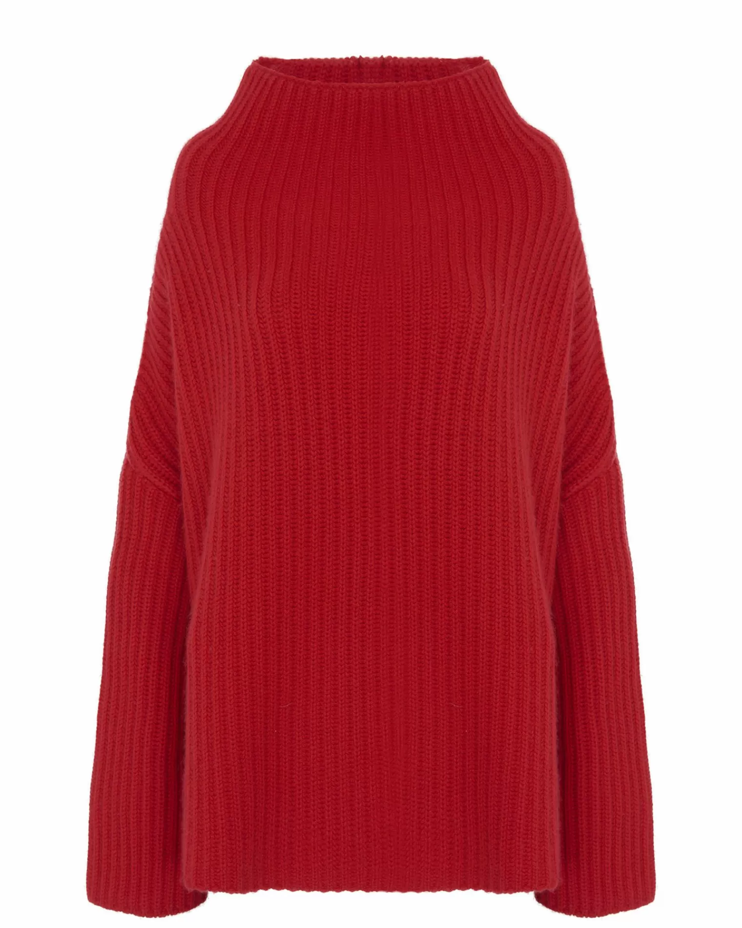 Kujten Sweaters & Sweatshirts>Chimney Neck Oversize Cashmere Sweater, 10-Threads Rouge Tomato