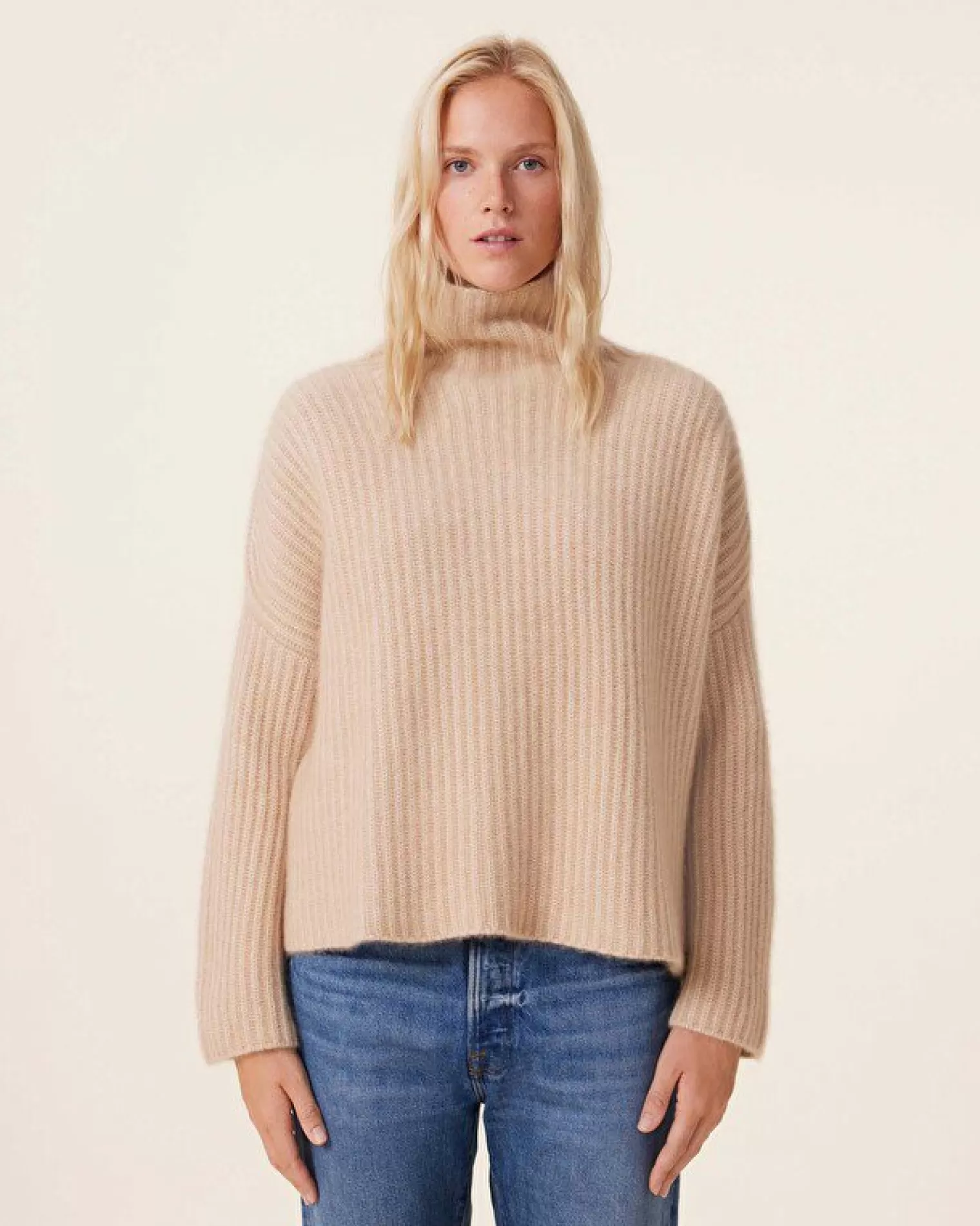 Kujten Sweaters & Sweatshirts>Chimney Neck Oversize Cashmere Sweater, 10-Threads Organique