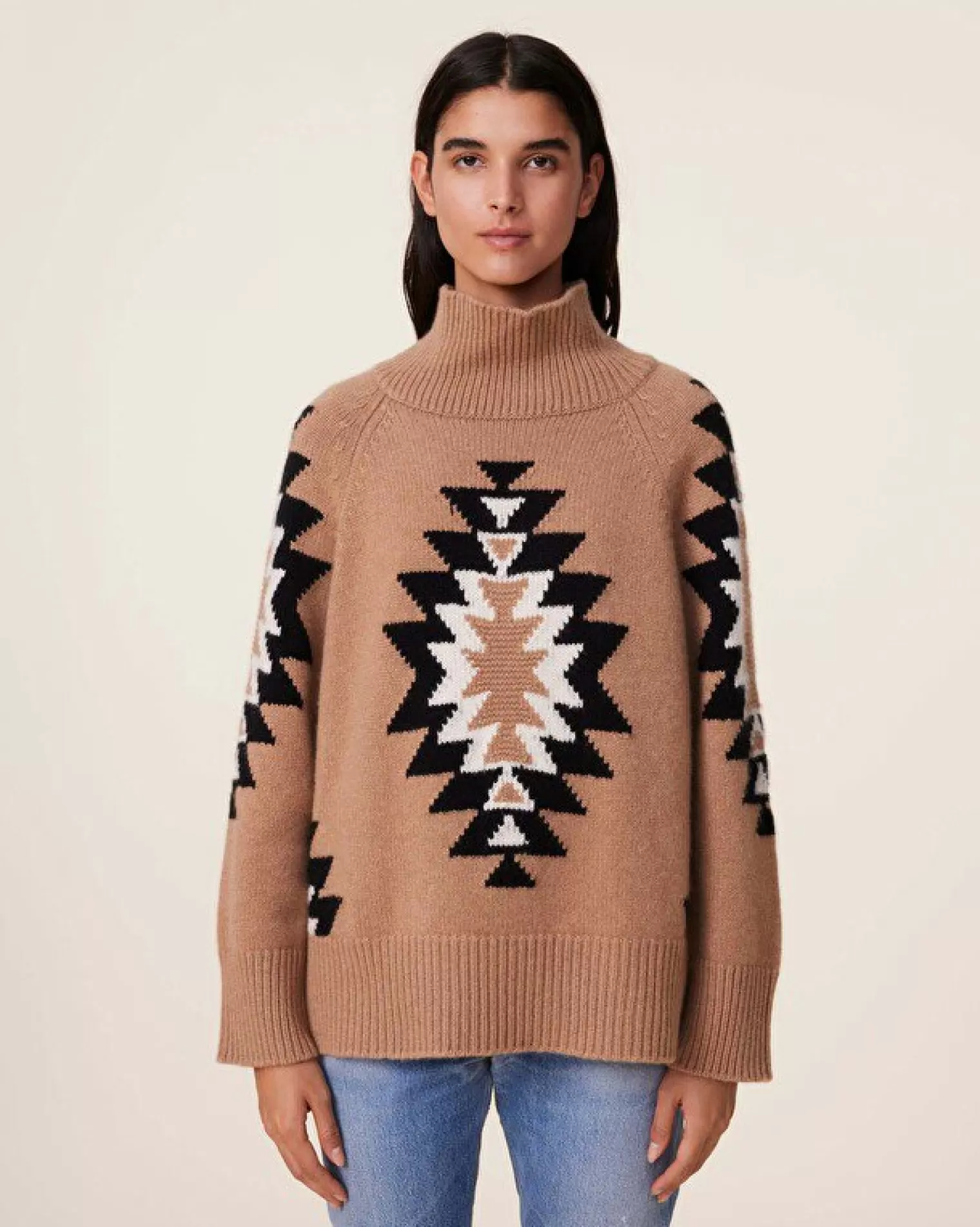 Kujten Sweaters & Sweatshirts>Chimney Neck Oversize Cashmere Sweater, 8-Threads Camelo