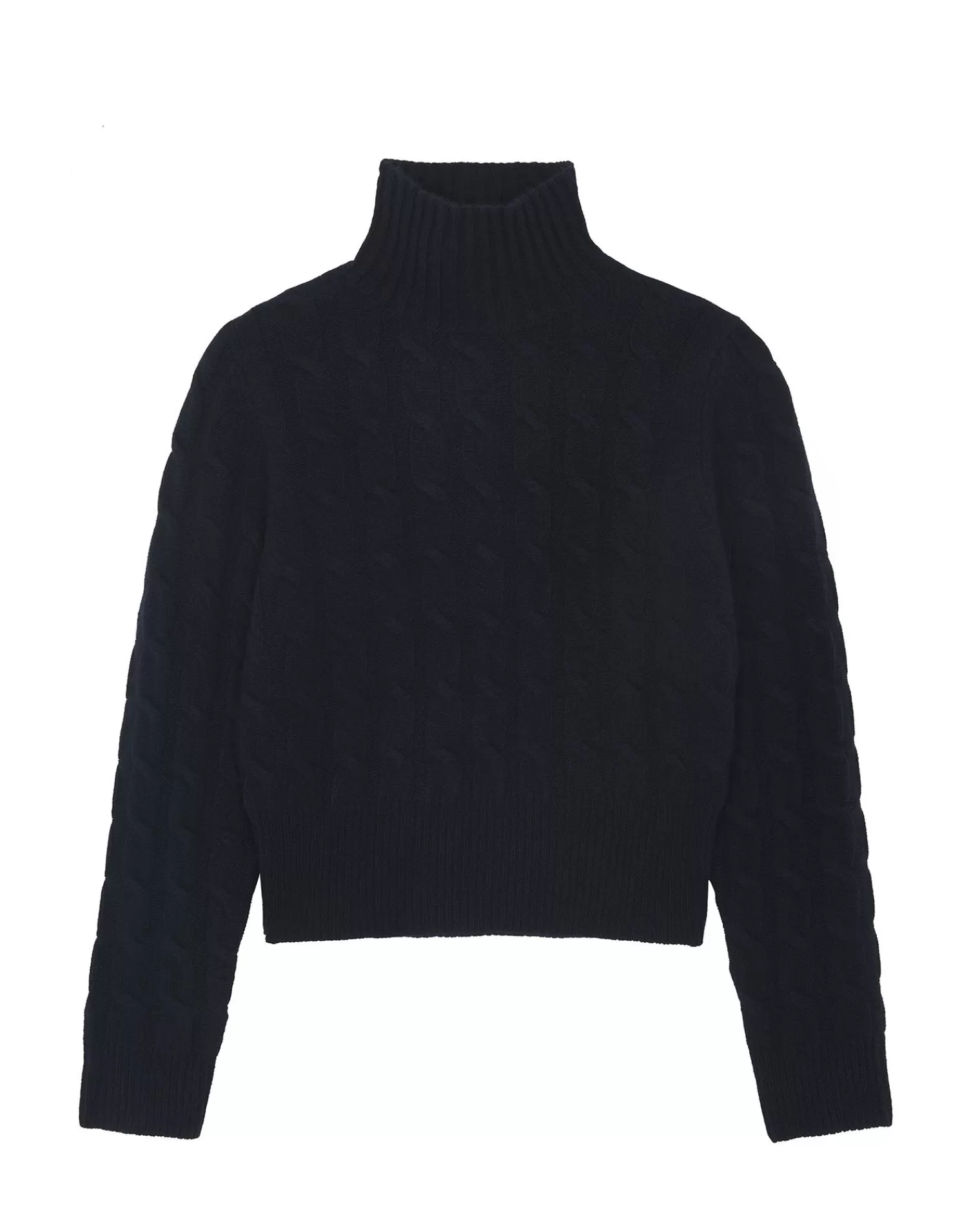 Kujten Sweaters & Sweatshirts>Chimney Neck Twisted Cashmere Sweater, 6-Threads Bleu Marine Fonce