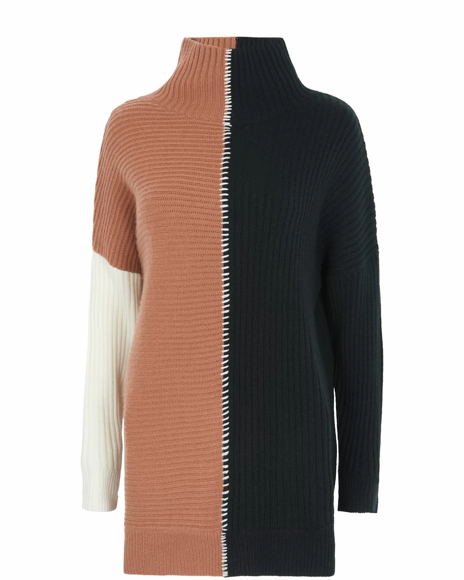 Kujten Sweaters & Sweatshirts>Colorblock Turtleneck Cashmere Sweater Praline