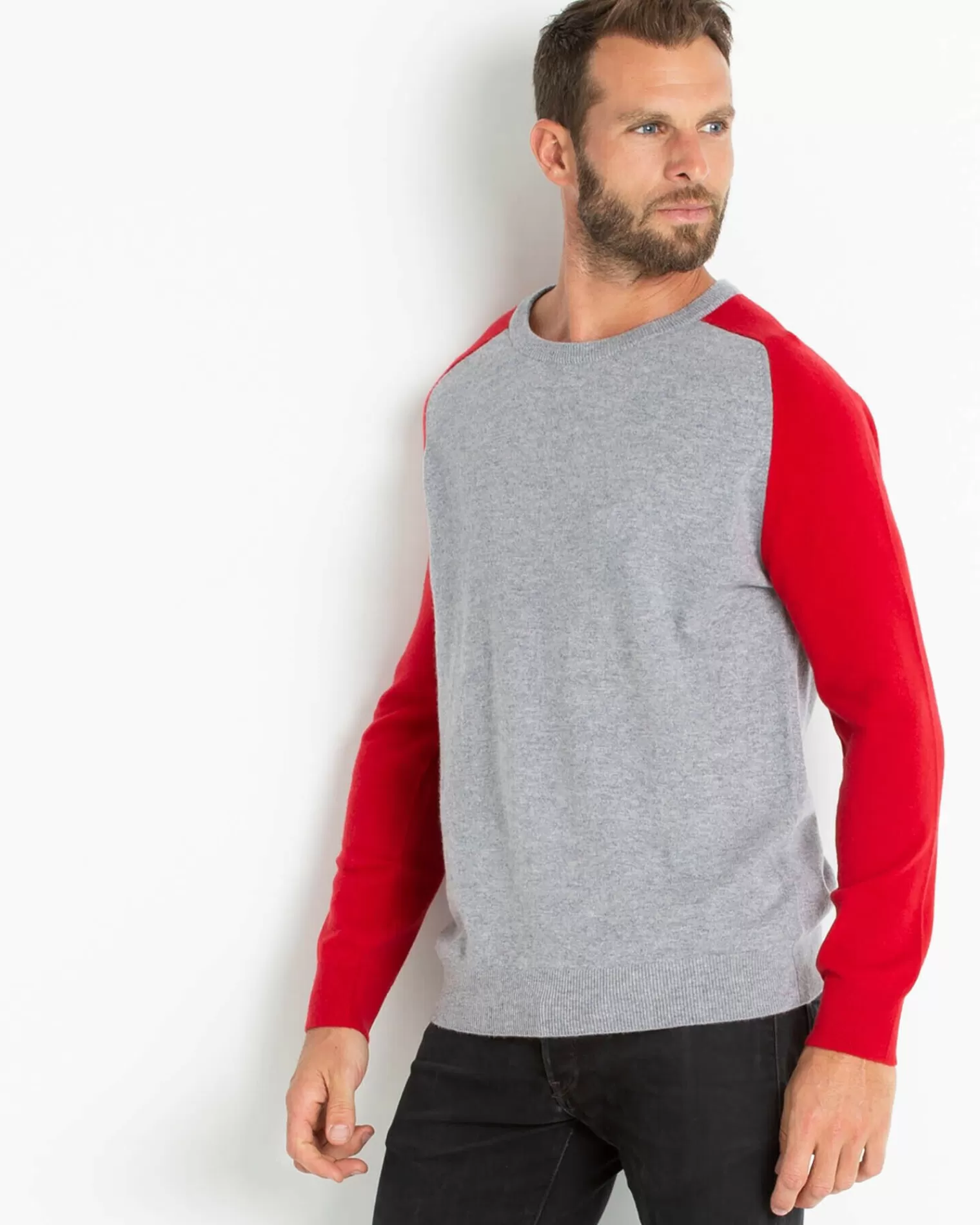 Kujten Sweaters & Sweatshirts>Contrast Sleeves Cashmere Sweater Gris Chine