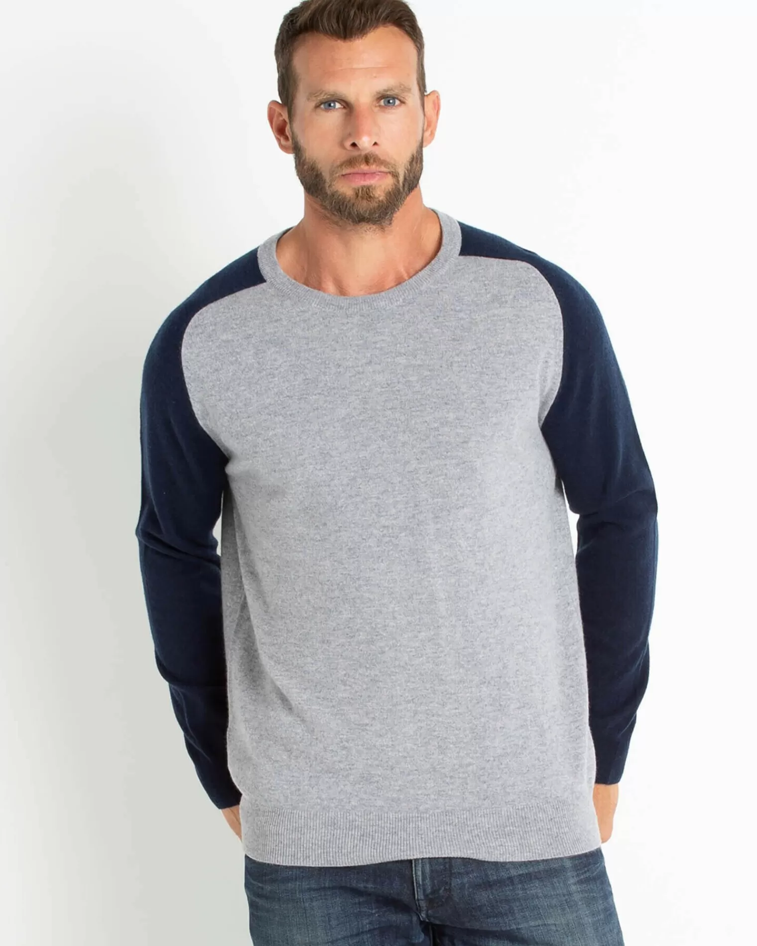 Kujten Sweaters & Sweatshirts>Contrast Sleeves Cashmere Sweater Gris Chine