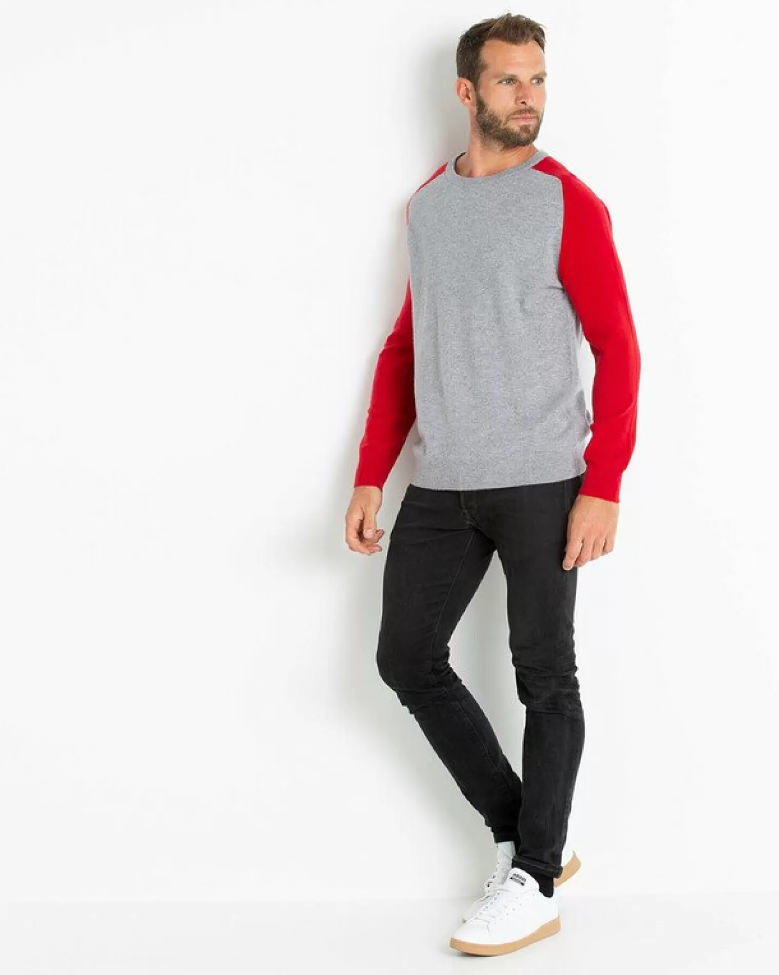 Kujten Sweaters & Sweatshirts>Contrast Sleeves Cashmere Sweater Gris Chine