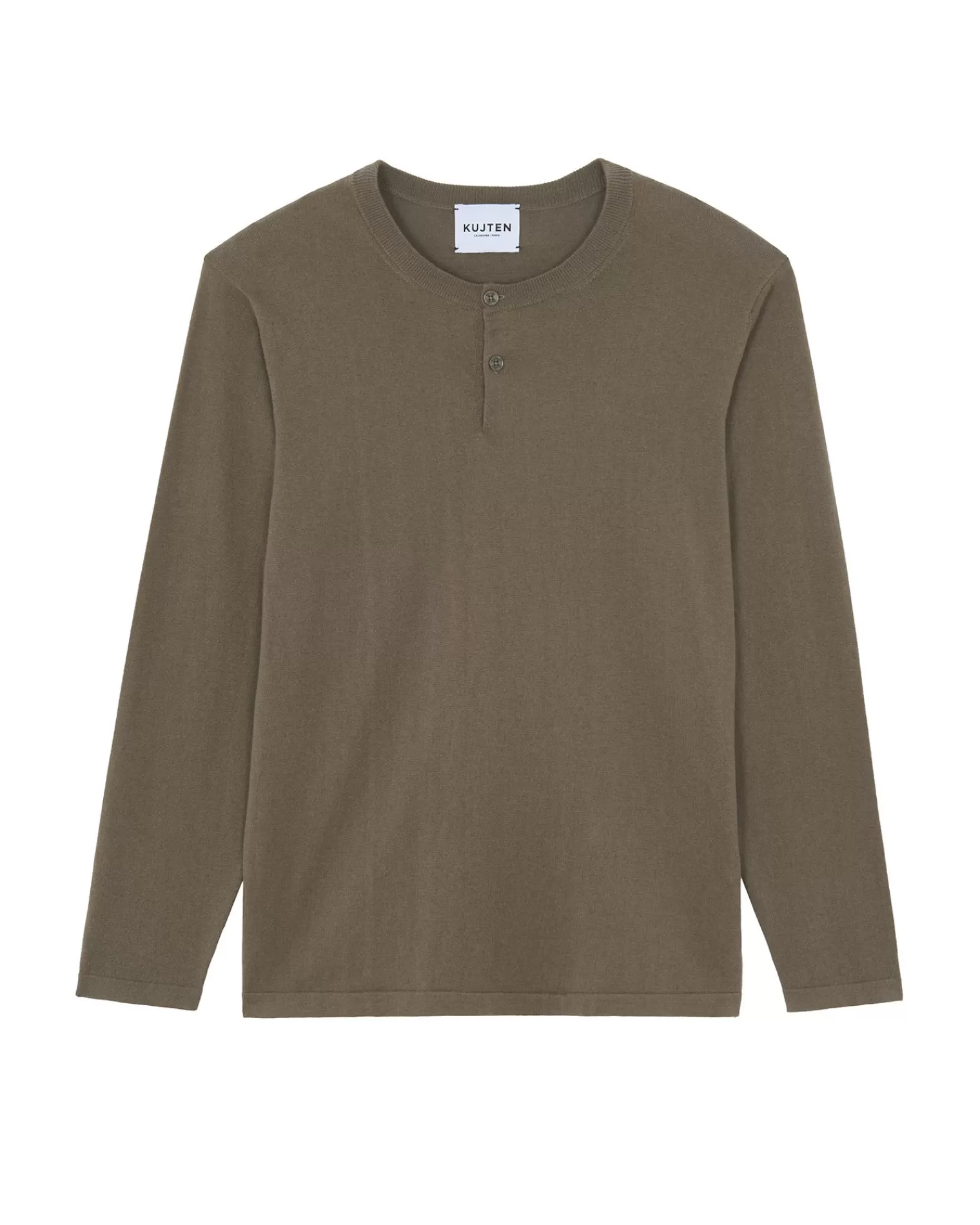 Kujten Sweaters & Sweatshirts>Cotton-Cashmere Henley Neck Thin Sweater Kaki Chine