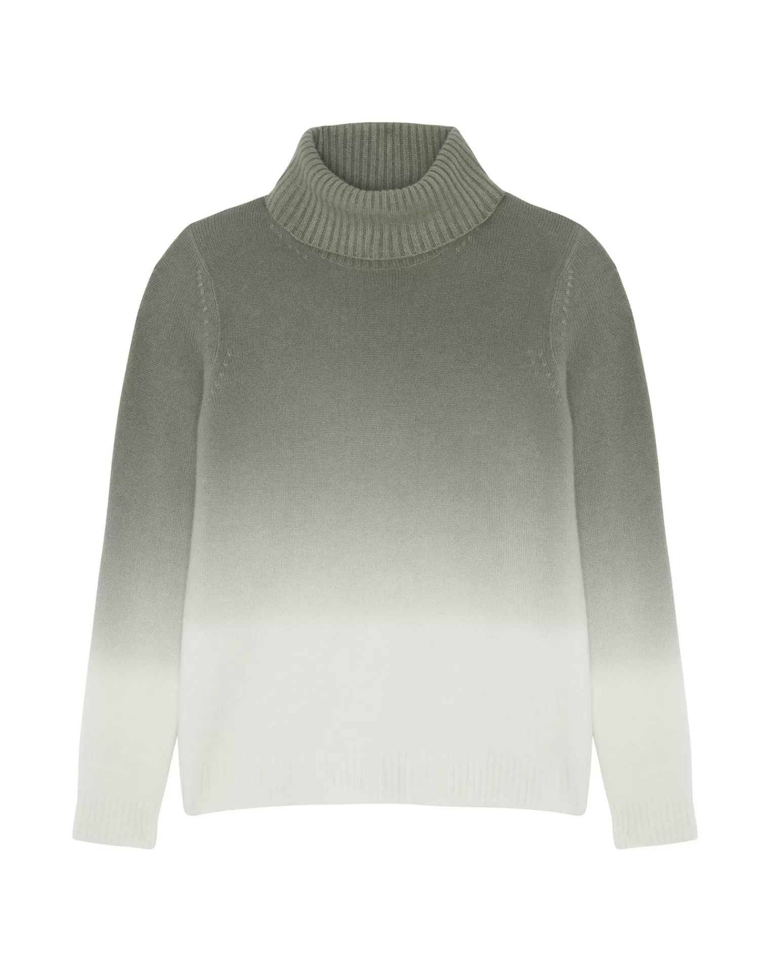 Kujten Sweaters & Sweatshirts>Dip Dye Turtleneck Cashmere Sweater, 4-Threads Kaki Chine