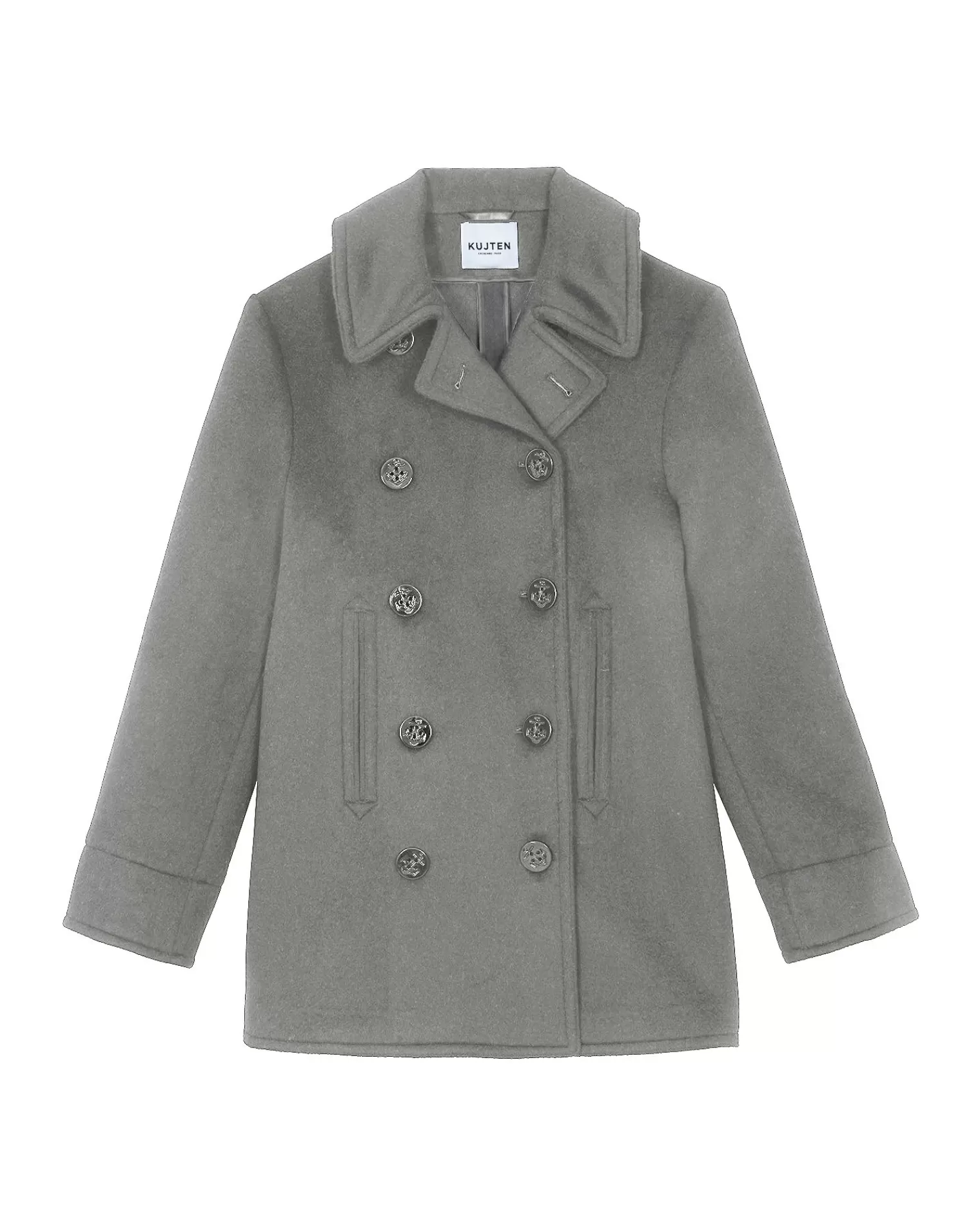 Kujten Coats>Double Sided Cashmere Peacoat Gris Flanelle