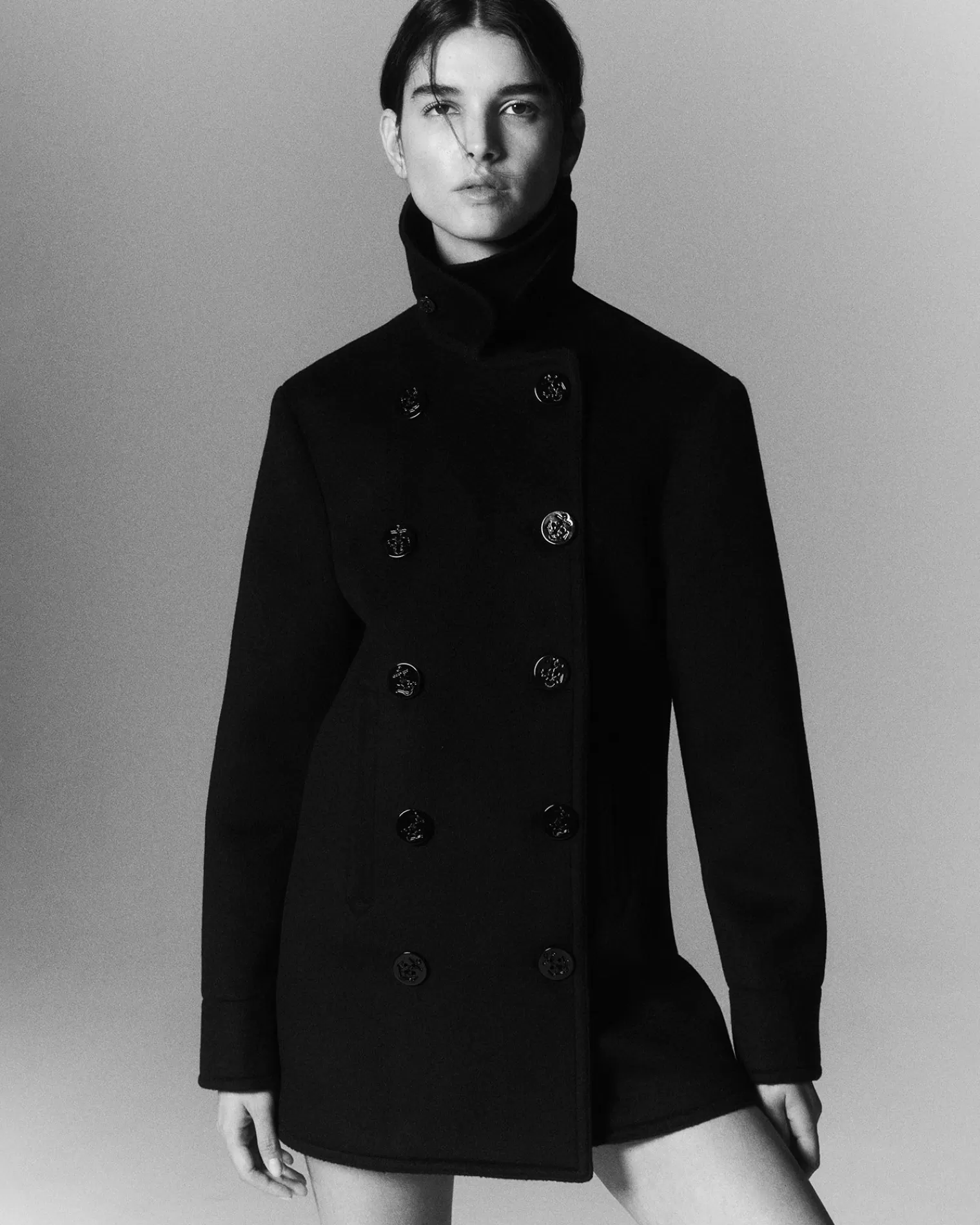 Kujten Coats>Double Sided Cashmere Peacoat Noir