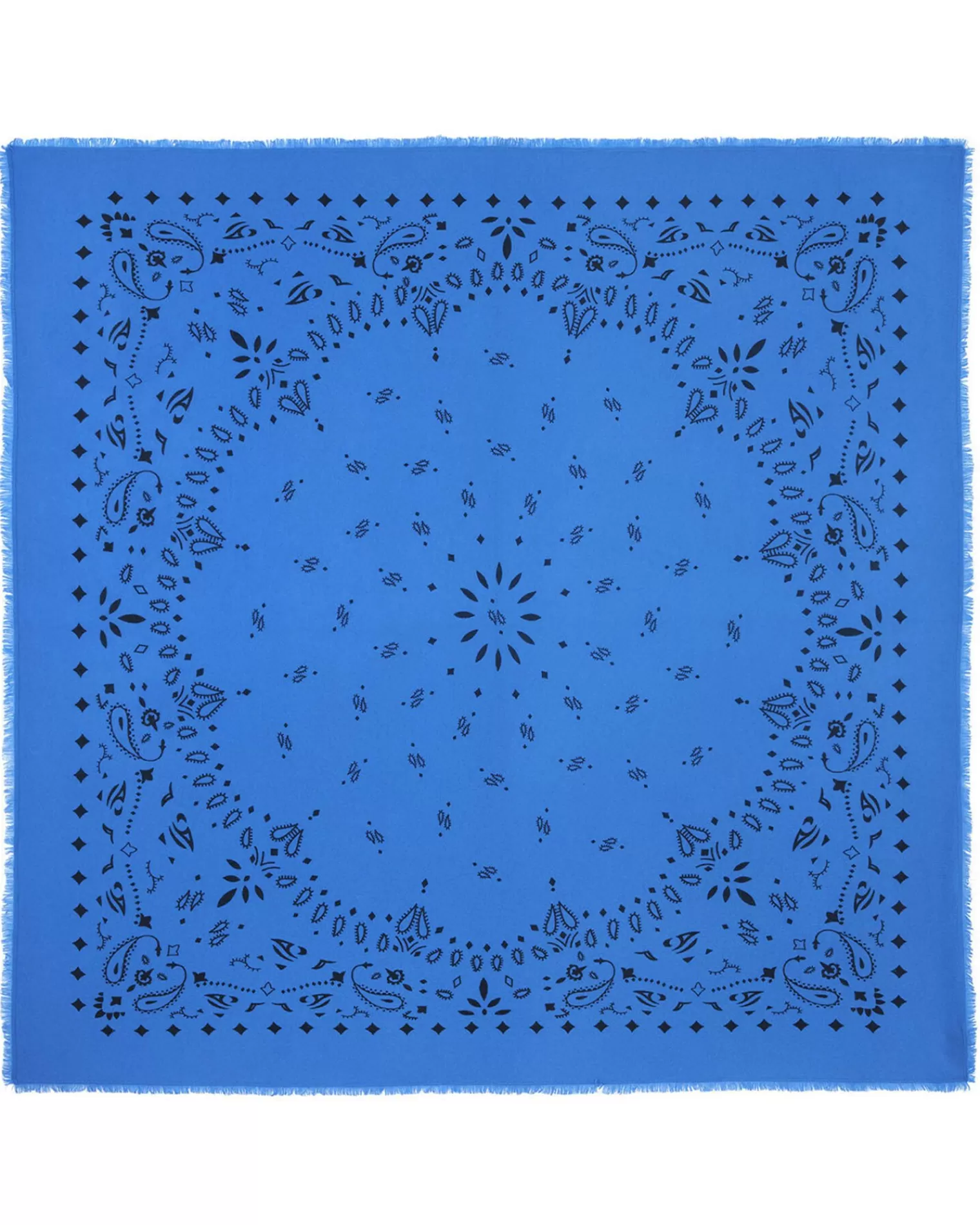 Kujten Bandanas>Extra Large Printed Cashmere Bandana Bleu Kabalos