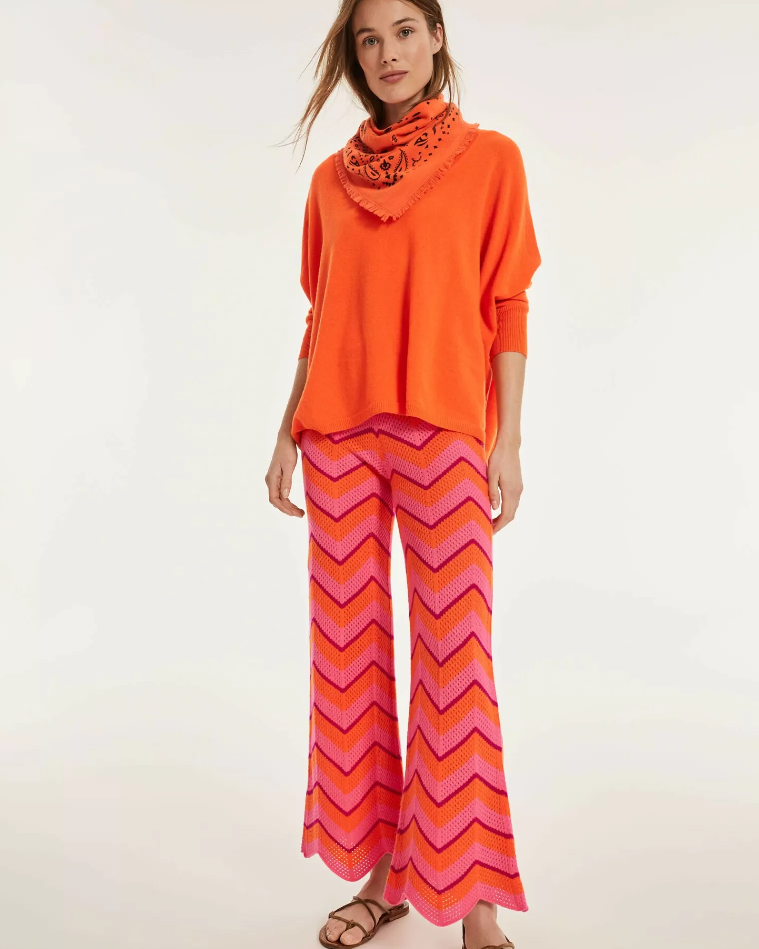 Kujten Pants & Shorts>Flared Cashmere Pants Orange Fluo