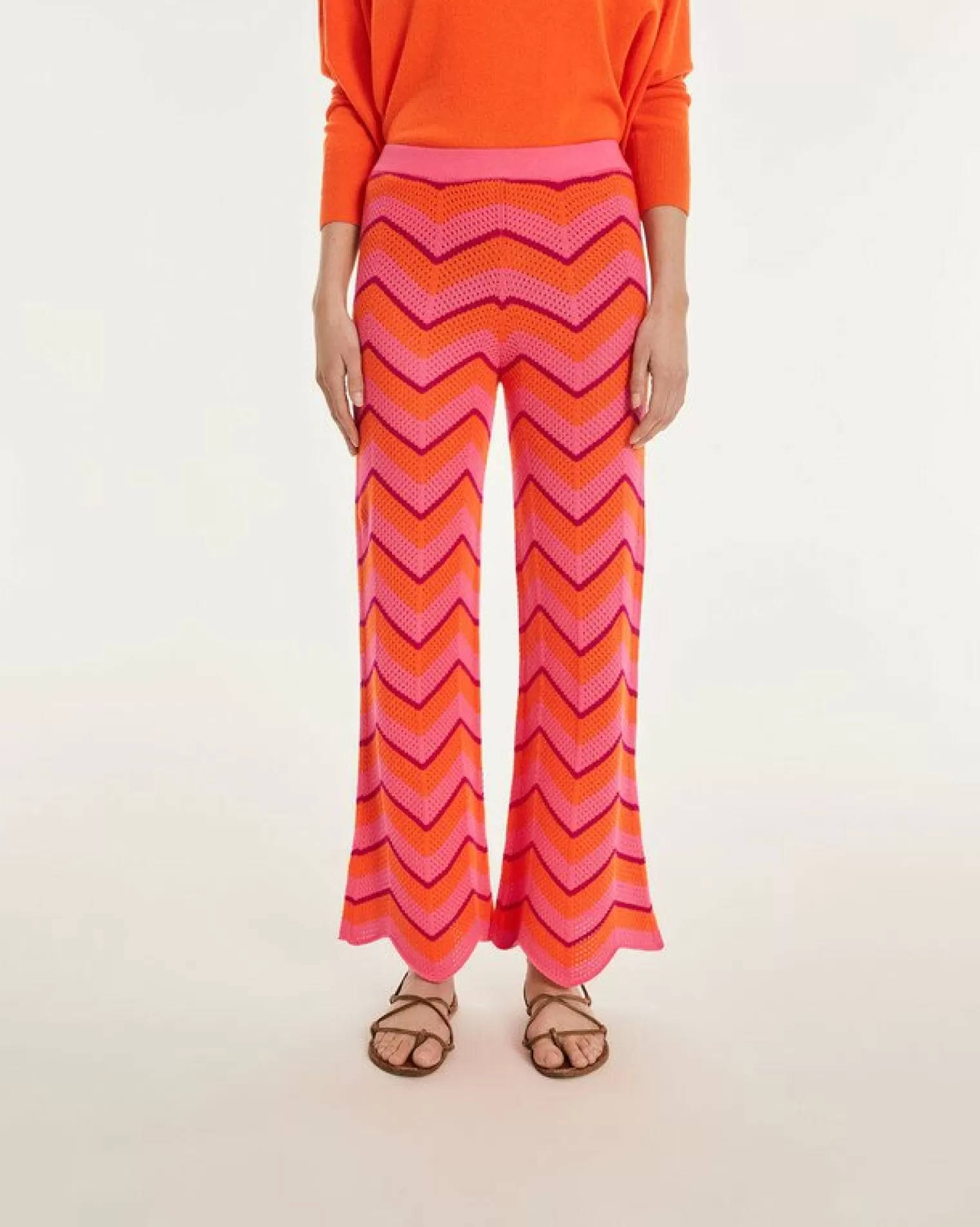 Kujten Pants & Shorts>Flared Cashmere Pants Orange Fluo