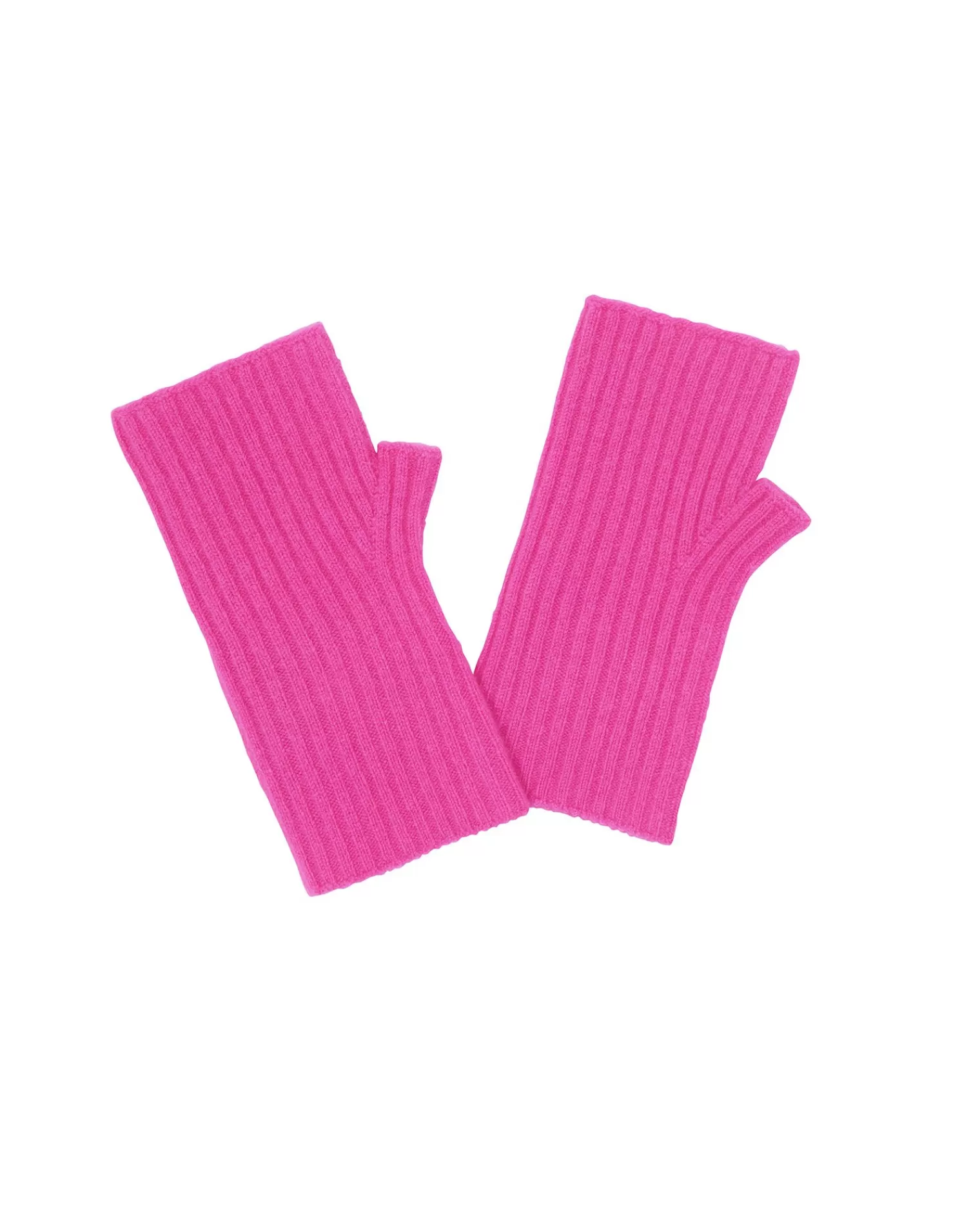 Kujten Gloves & Mittens>Flat Rib Cashmere Mittens, 2-Threads Rose Neon