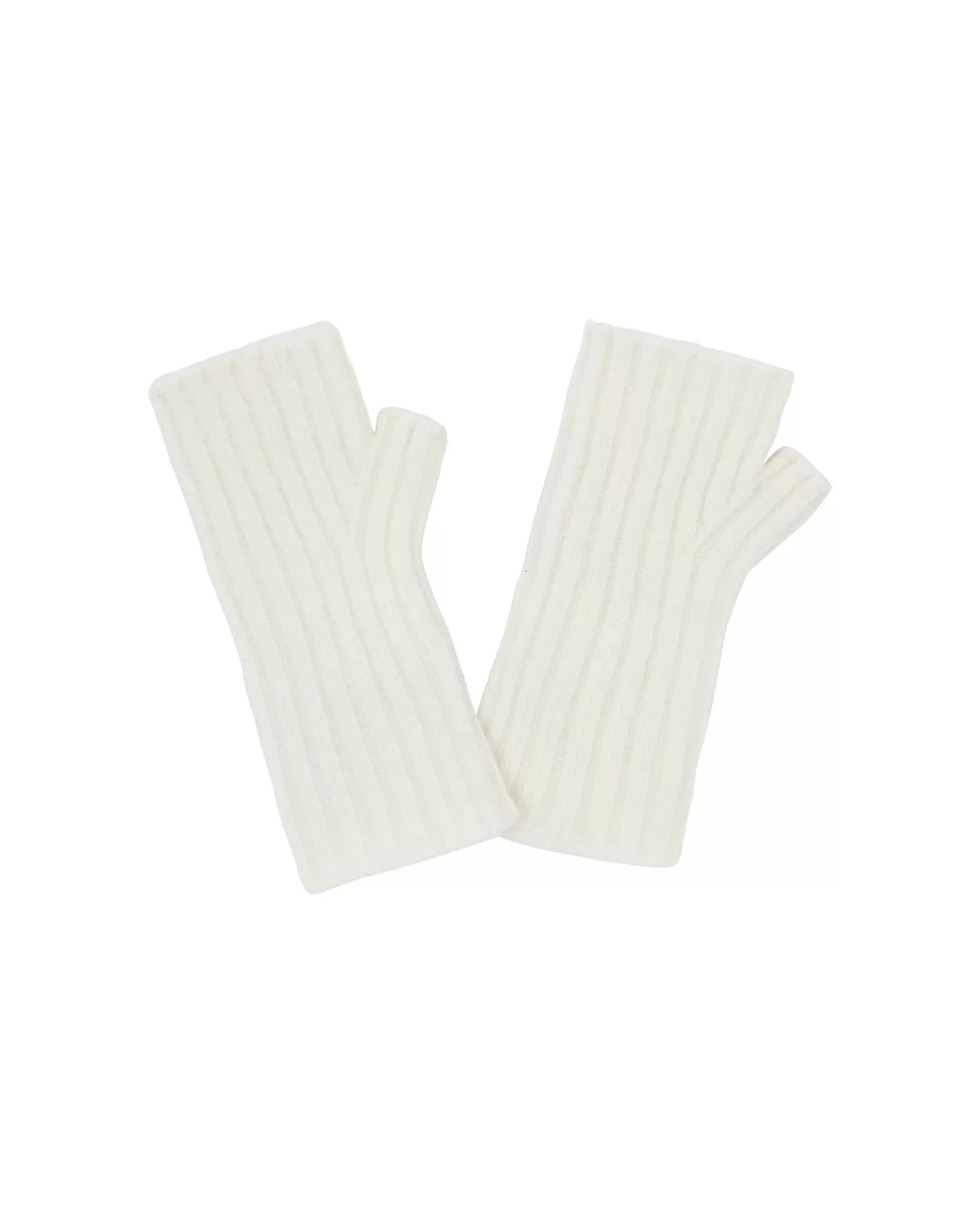 Kujten Gloves & Mittens>Flat Rib Cashmere Mittens, 2-Threads Blanc