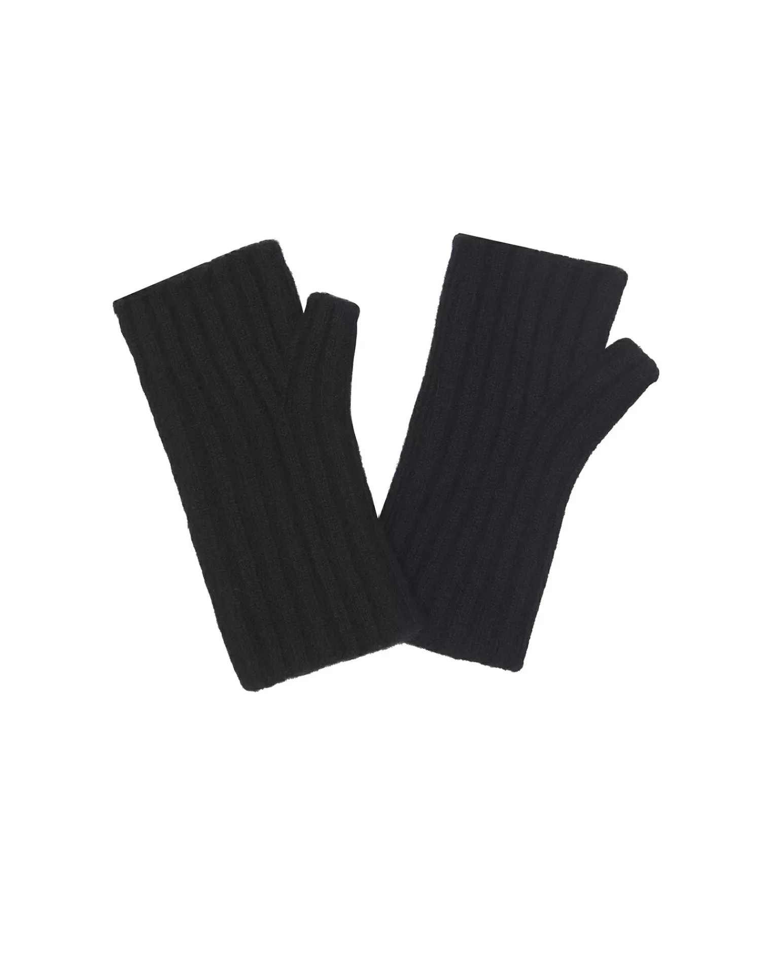 Kujten Gloves & Mittens>Flat Rib Cashmere Mittens, 2-Threads Noir