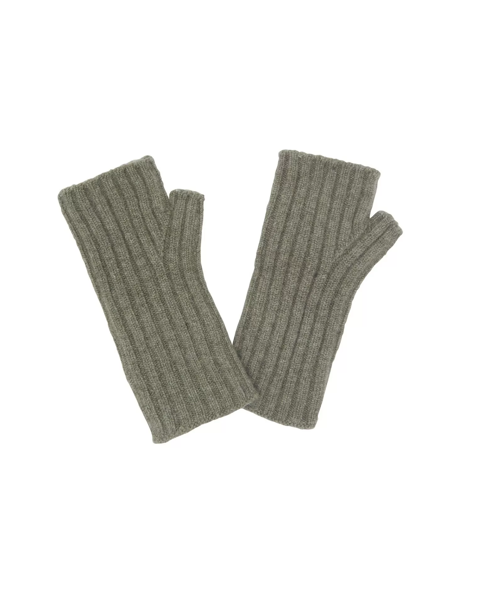 Kujten Gloves & Mittens>Flat Rib Cashmere Mittens, 2-Threads Kaki Chine