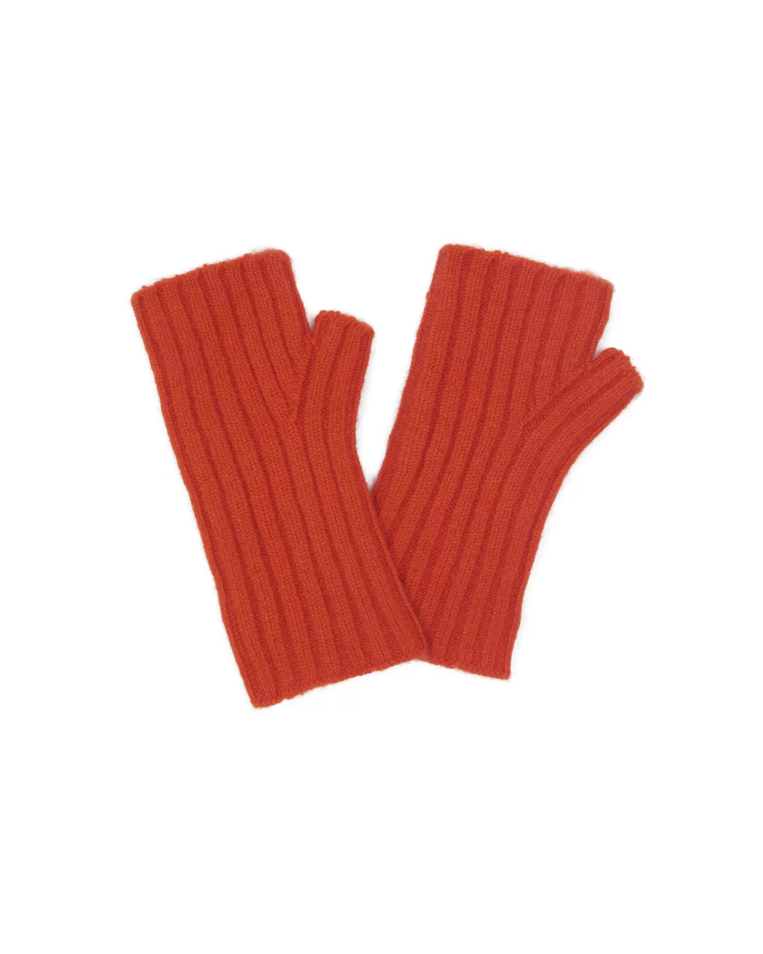 Kujten Gloves & Mittens>Flat Rib Cashmere Mittens, 2-Threads Orange Rosso