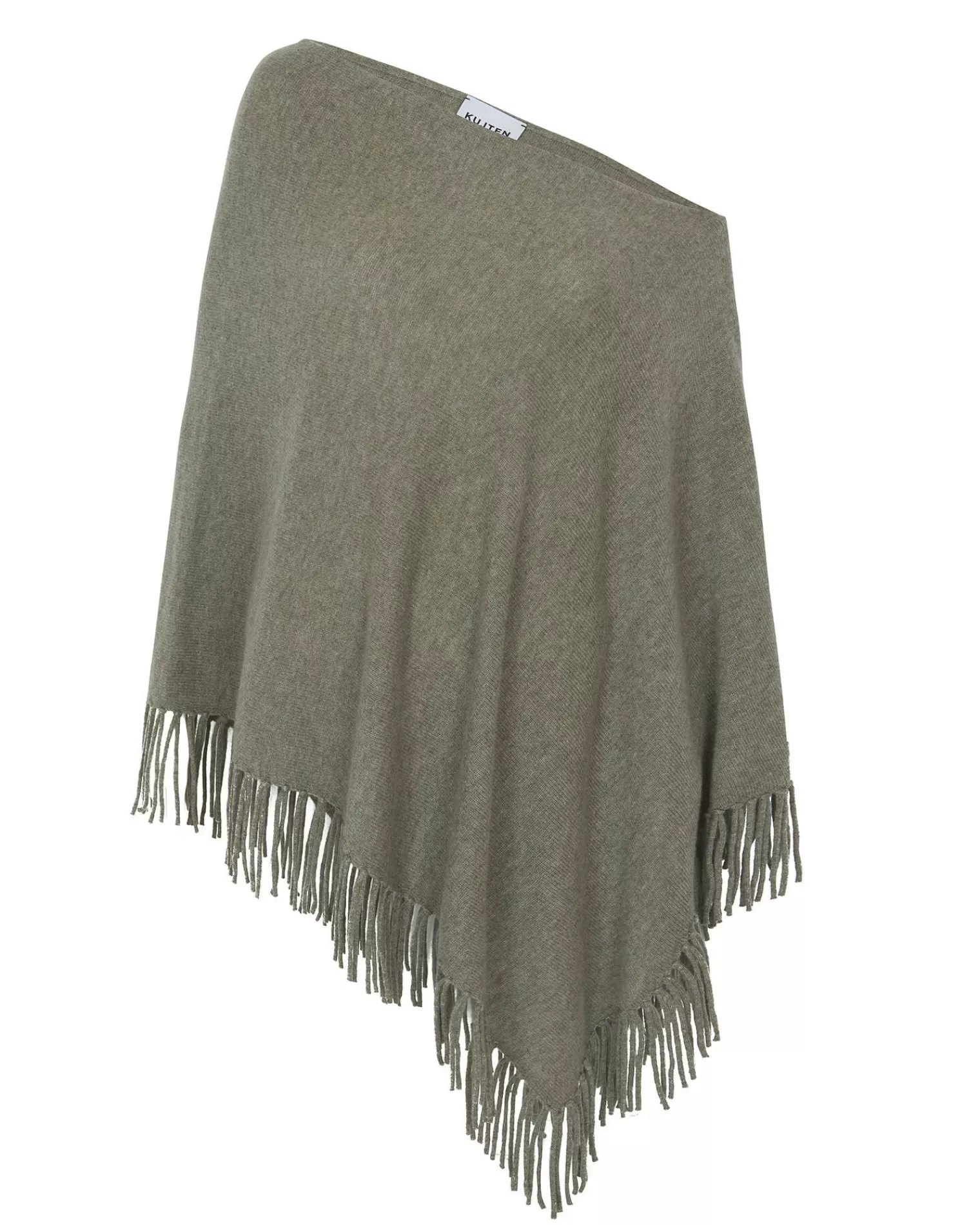 Kujten Capes & Ponchos>Fringed Cashmere Poncho Kaki Chine