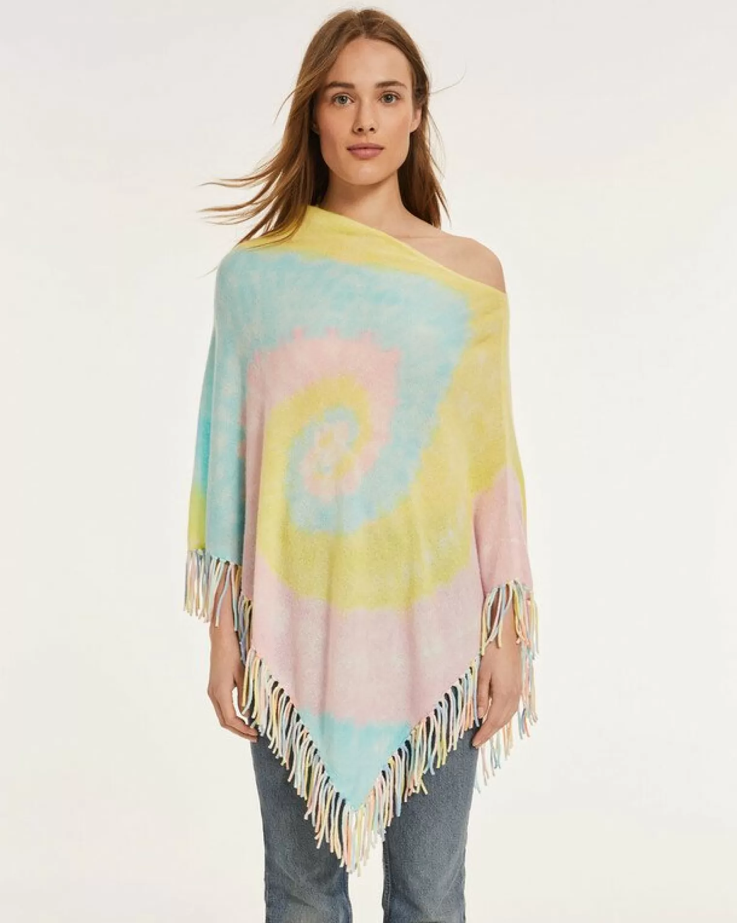 Kujten Capes & Ponchos>Fringed Cashmere Poncho Candy Pink