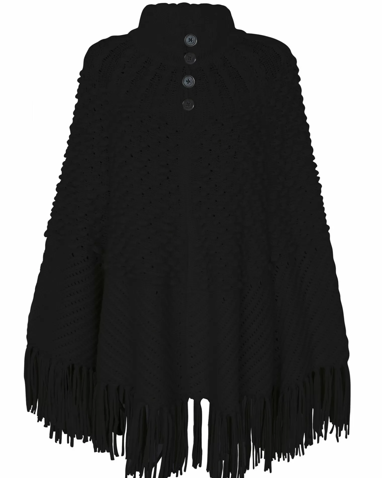 Kujten Capes & Ponchos>Fringed Oversize Cashmere Poncho Noir