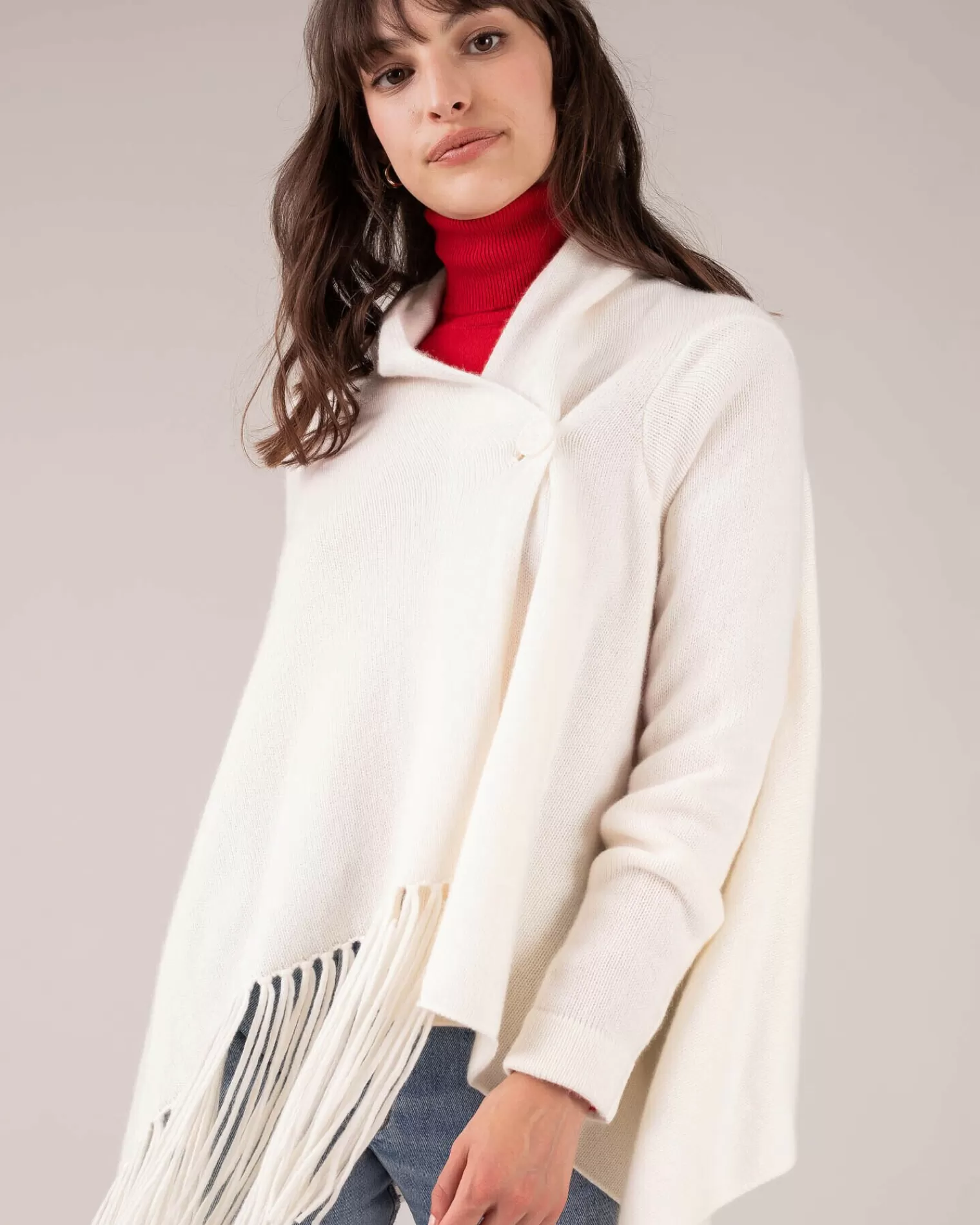 Kujten Jackets & Vests>Fringed Shawl Collar Cashmere Cardigan Blanc