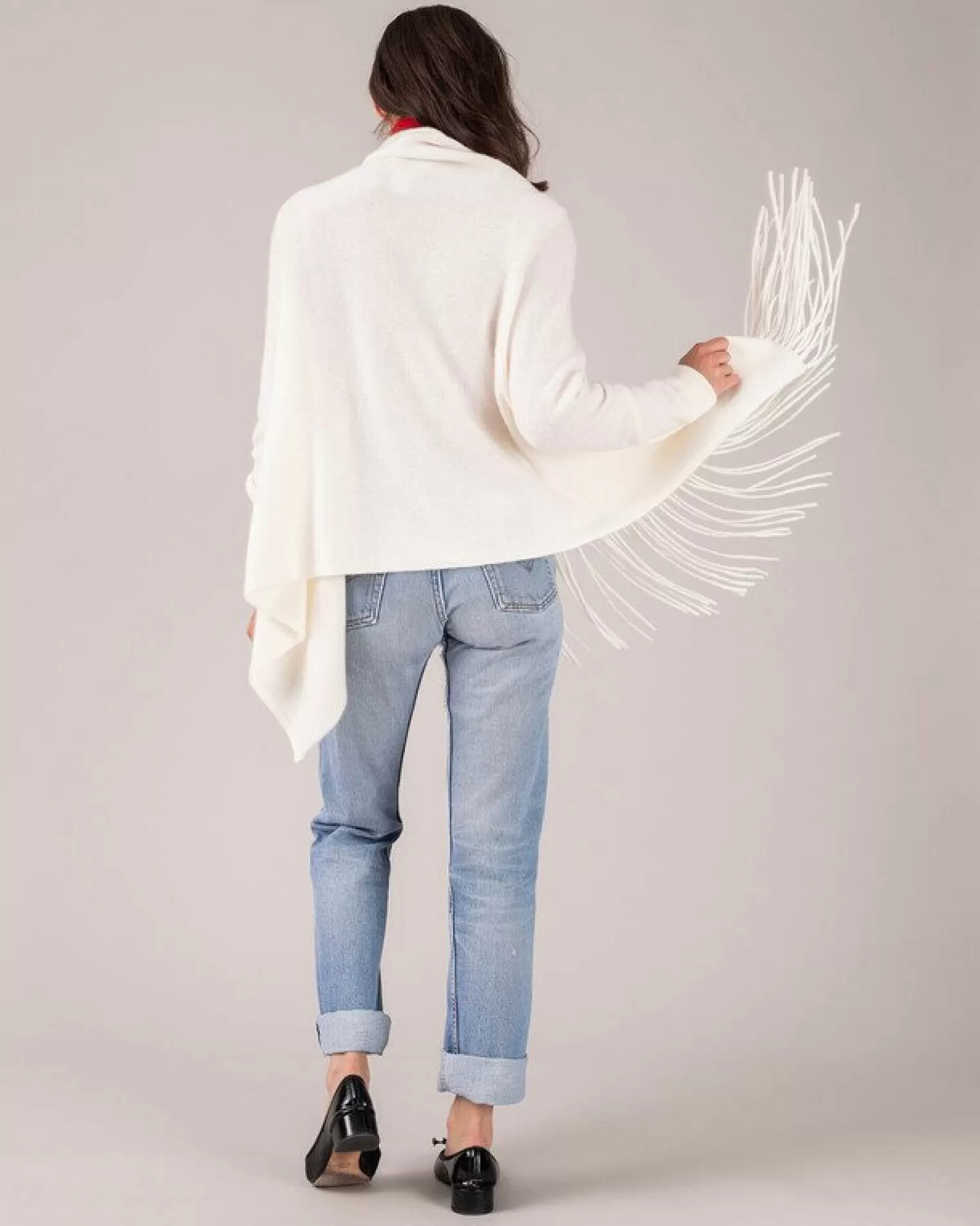 Kujten Jackets & Vests>Fringed Shawl Collar Cashmere Cardigan Blanc