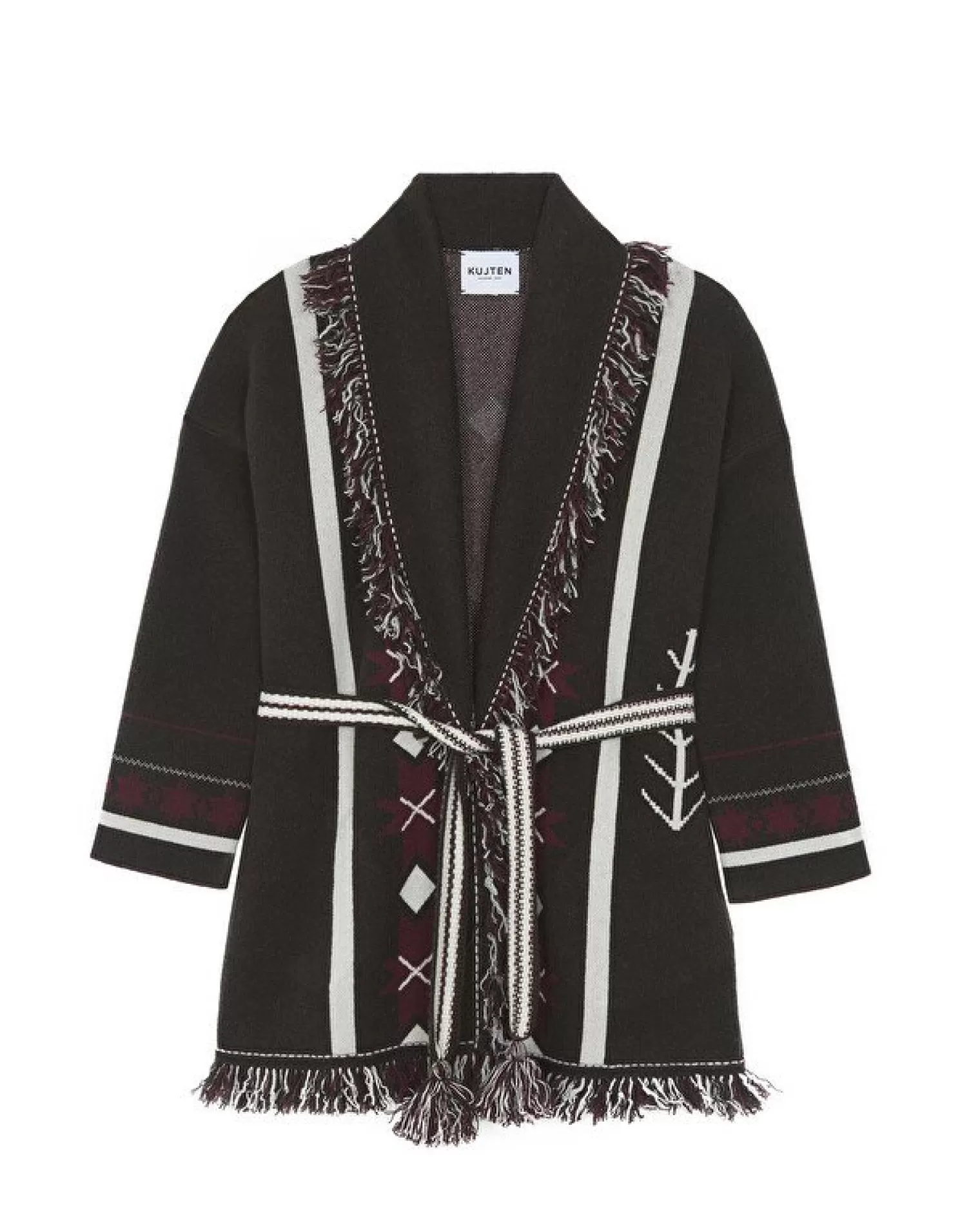 Kujten Jackets & Vests>Fringed Shawl Collar Cashmere Jacket, 4-Threads Marron