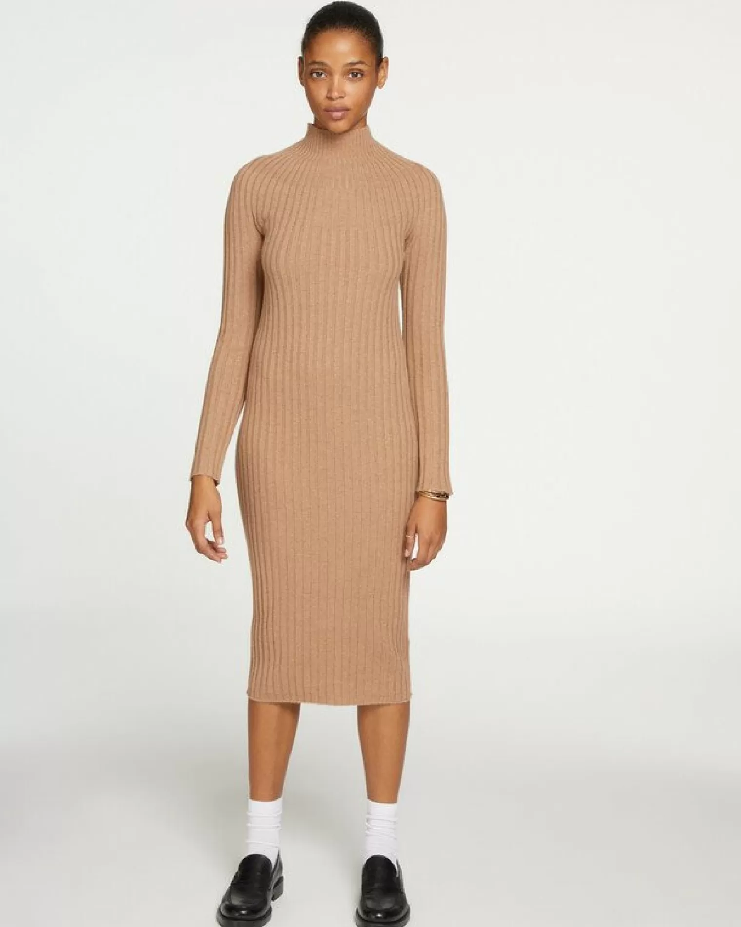 Kujten Dresses & Skirts>Funnel Neck Women Cashmere Long Dress Camelo