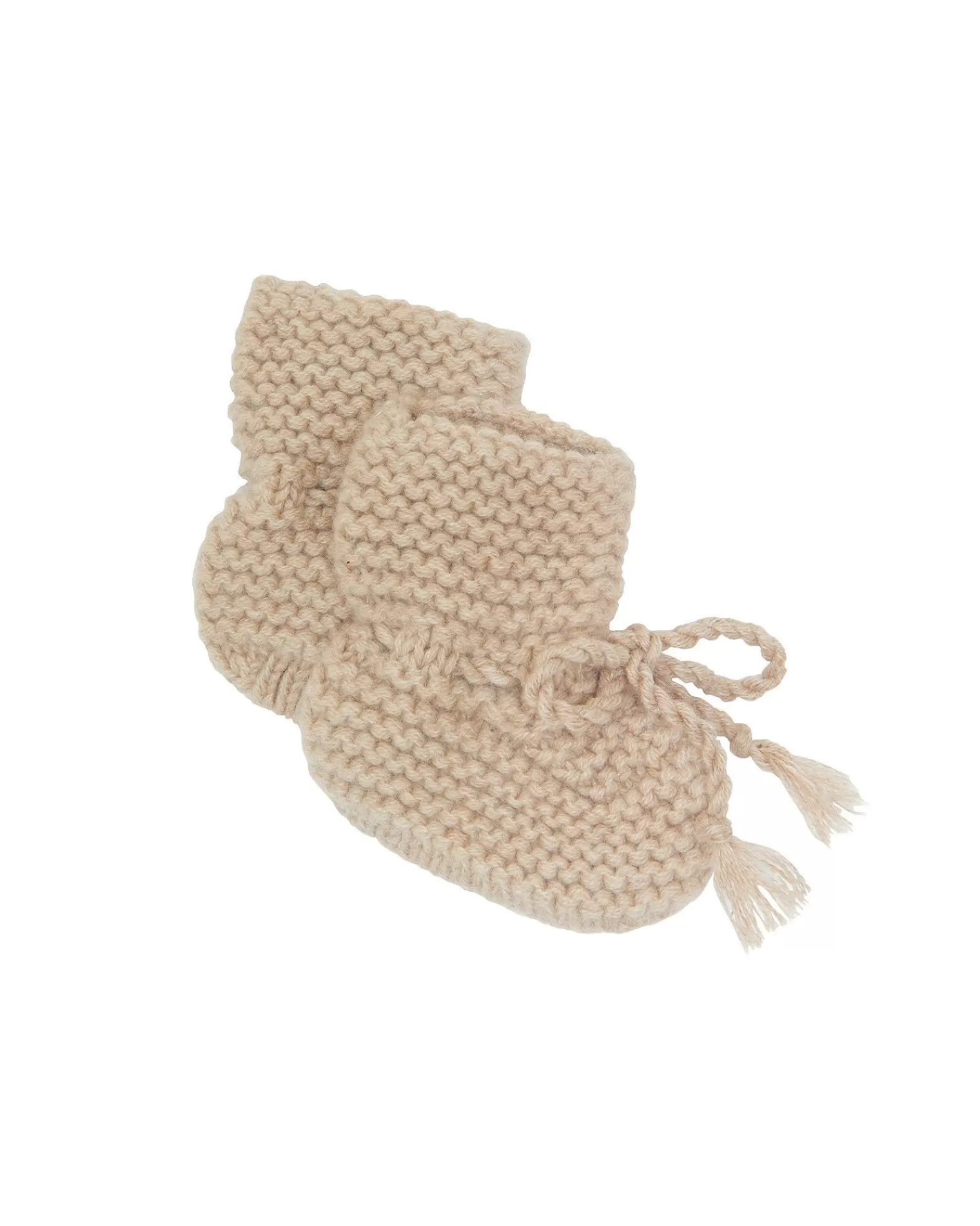 Kujten Baby>Garter Stitched Baby Cashmere Booties Beige Chine