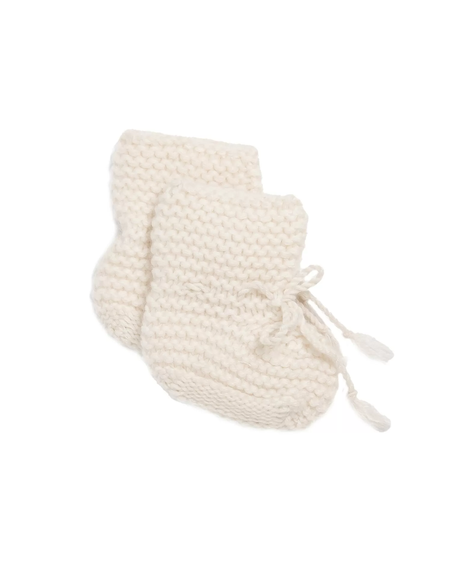 Kujten Baby>Garter Stitched Baby Cashmere Slippers Blanc