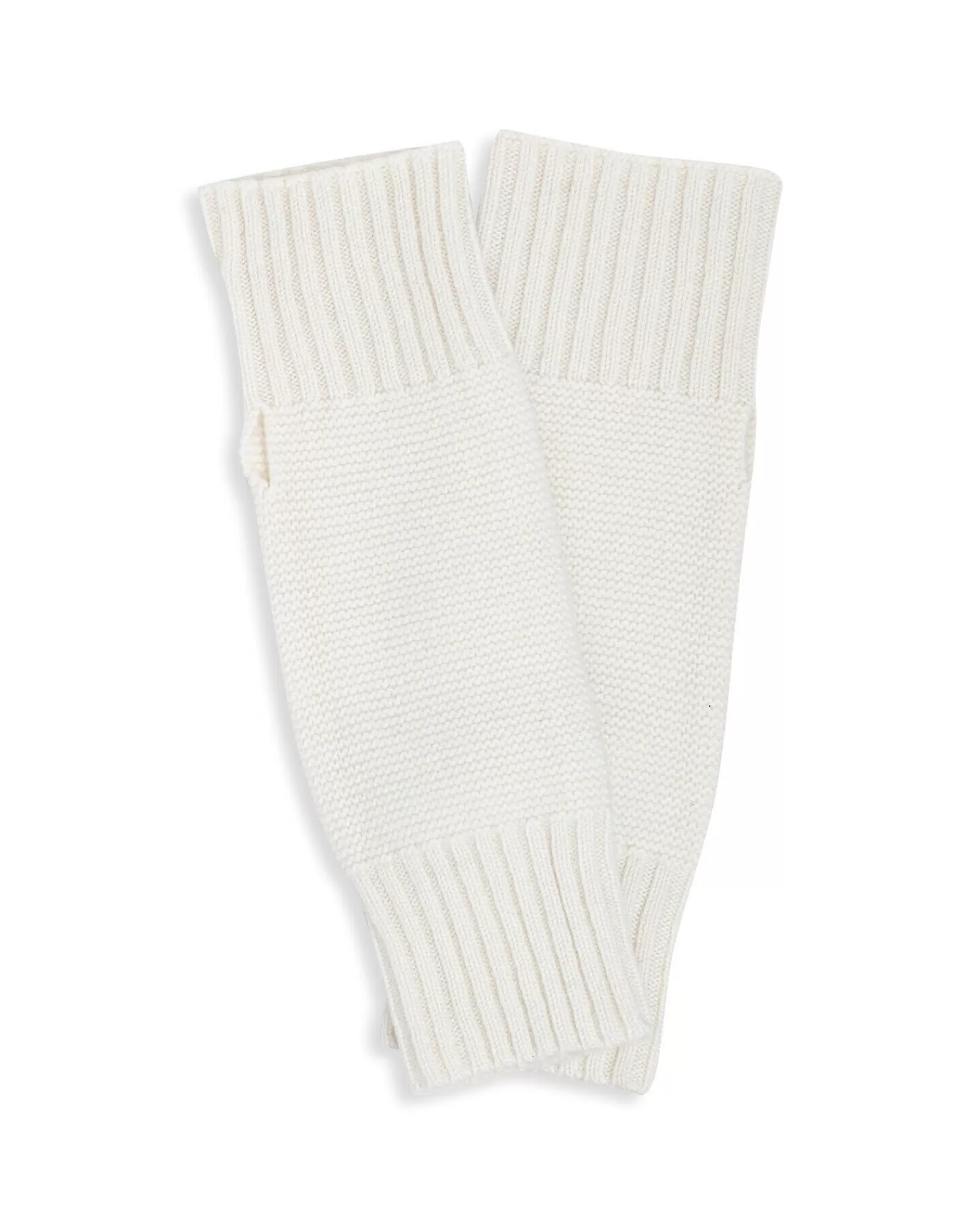 Kujten Gloves & Mittens>Garter Stitched Cashmere Mittens Blanc