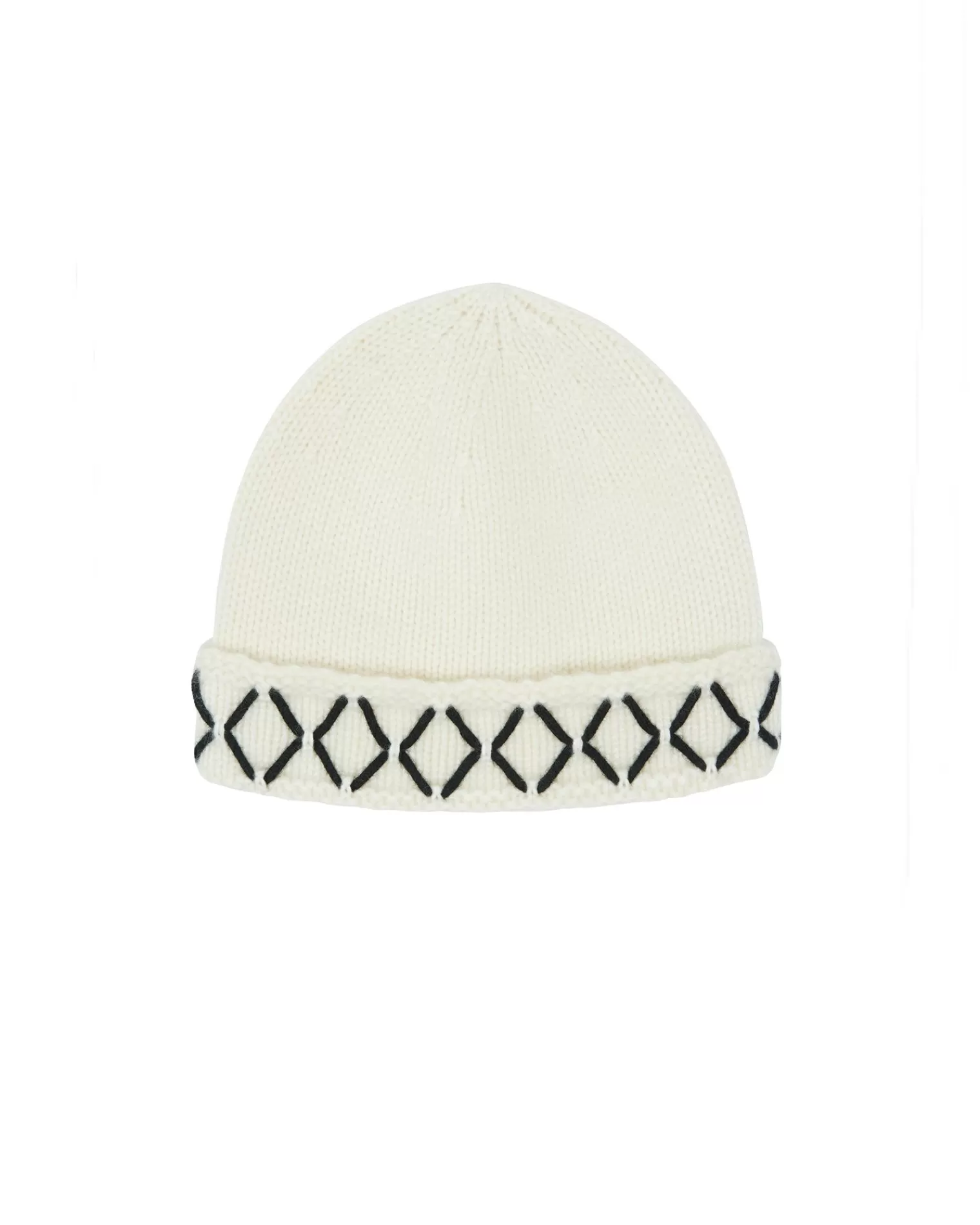 Kujten Hats & Headbands>Hand Embroidered Cashmere Beanie Blanc Vintage