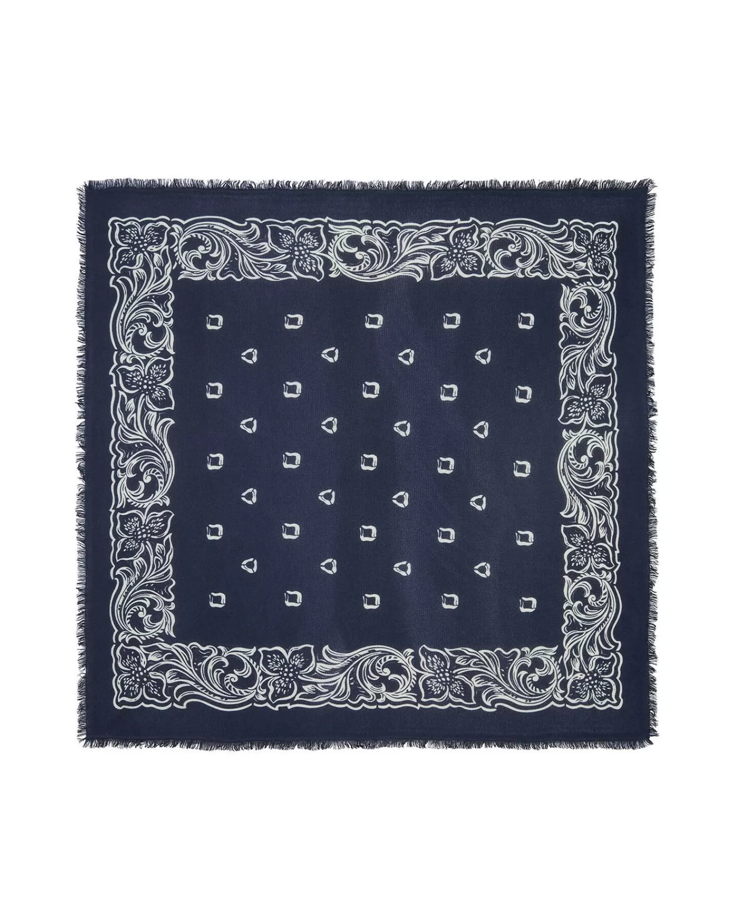 Kujten Scarves & Snoods>Hawaien Pattern Cashmere Bandana, 2-Threads Bleu Marine Fonce