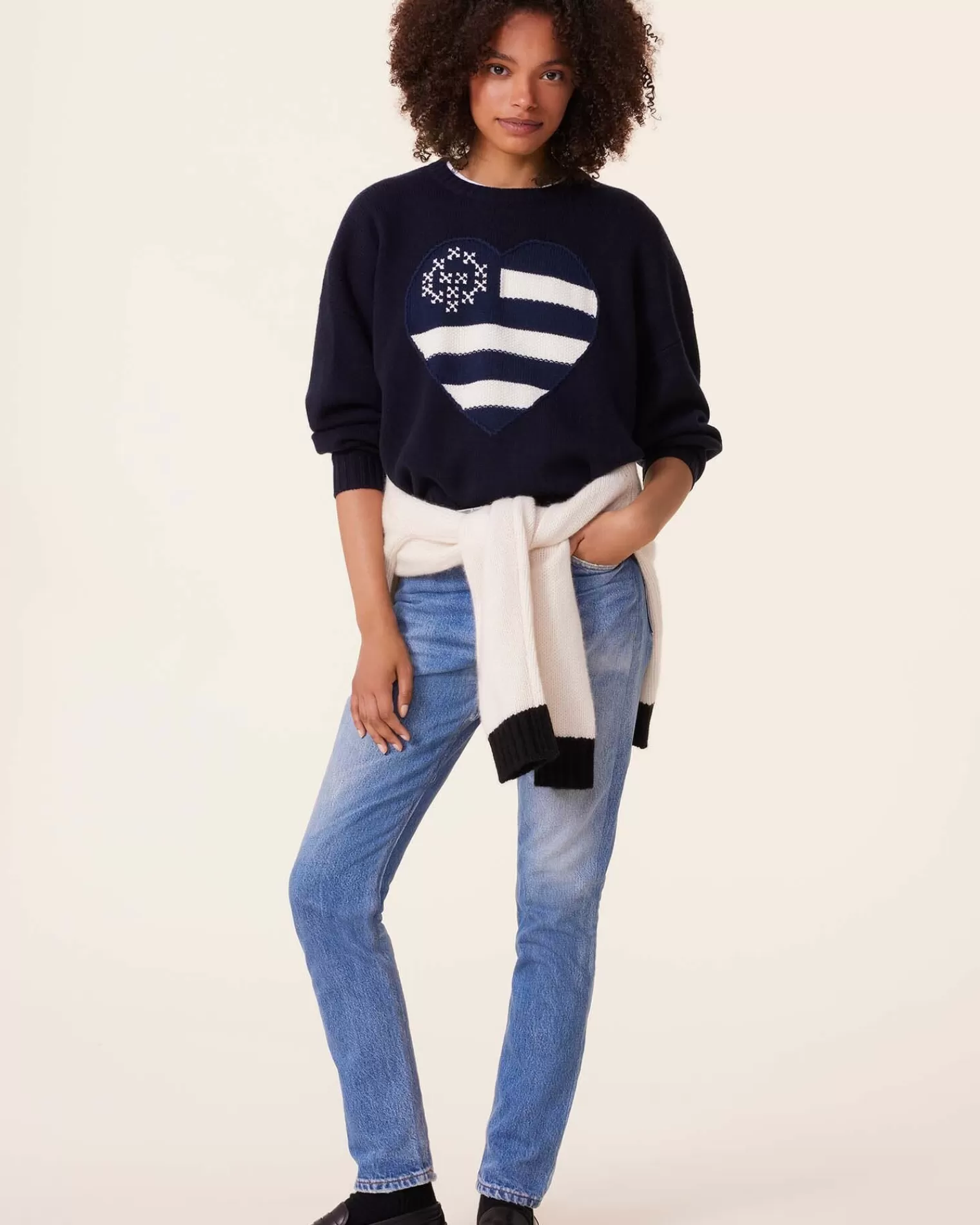 Kujten Sweaters & Sweatshirts>Heart Round Neck Cashmere Sweater, 10-Threads Bleu Marine Fonce