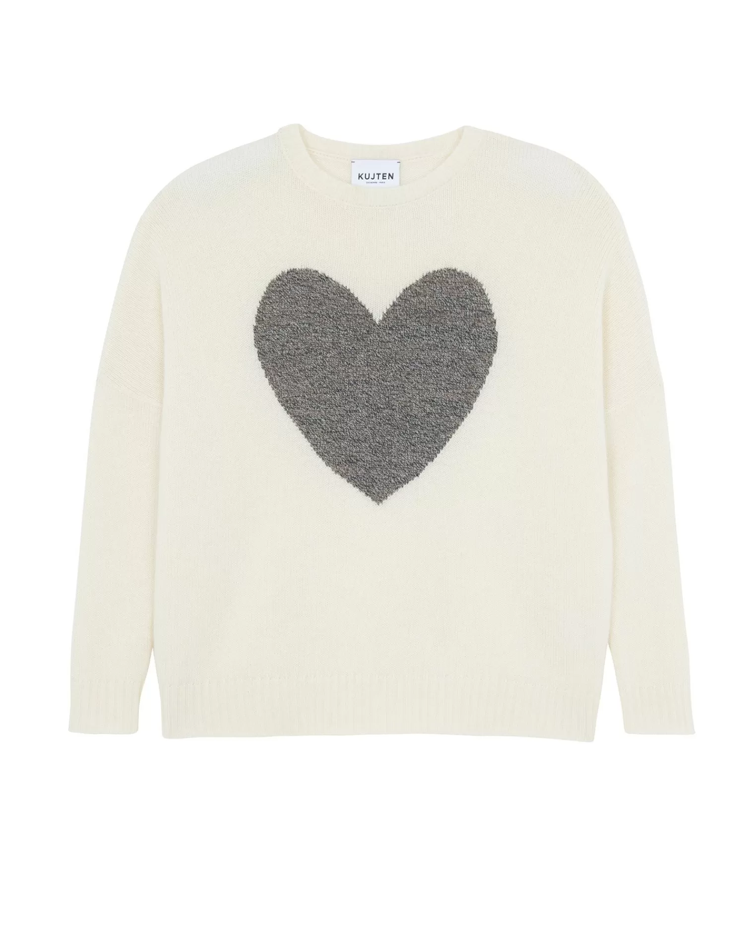 Kujten Sweaters & Sweatshirts>Heart Round Neck Cashmere Sweater, 4-Threads Blanc