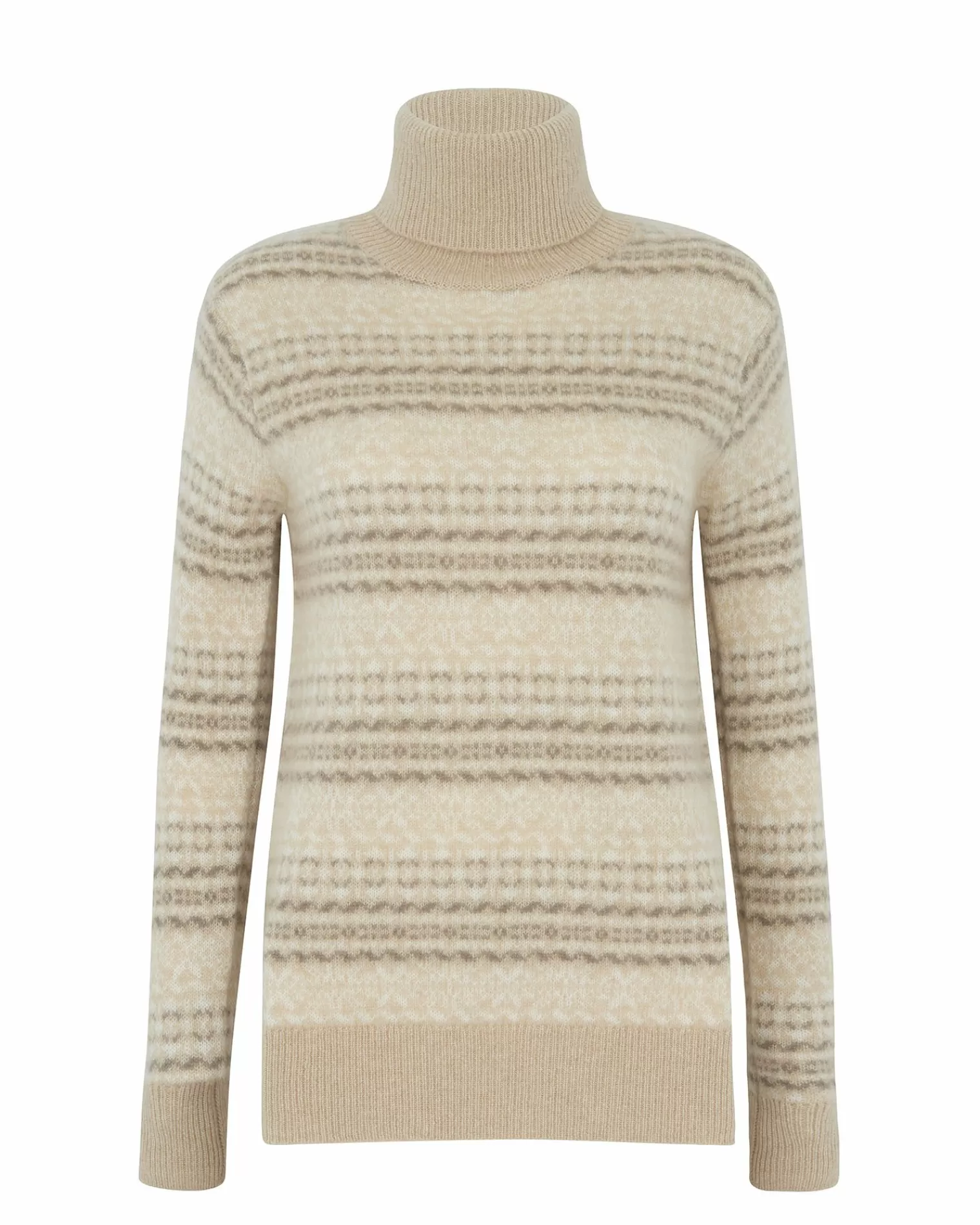 Kujten Sweaters & Sweatshirts>Jacquard Chimney Neck Cashmere Sweater, 4-Threads Organique