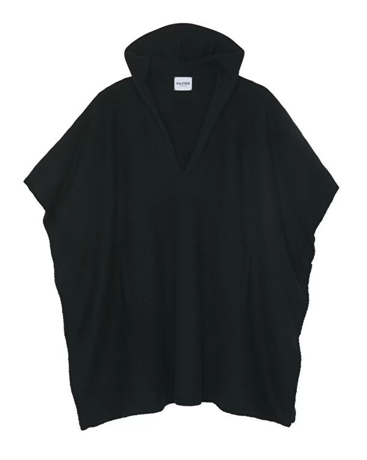 Kujten Capes & Ponchos>Jacquard Hooded Cashmere Poncho, 4-Threads Noir