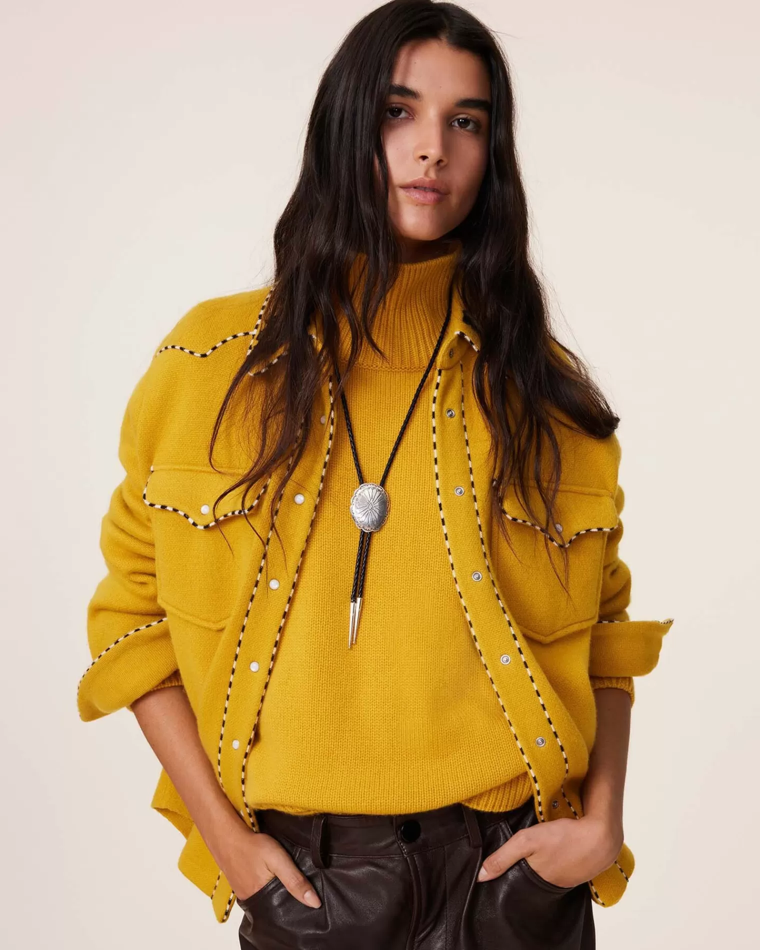 Kujten Jackets & Vests>Jacquard Oversize Cashmere Over-Shirt, 4-Threads Jaune Safran